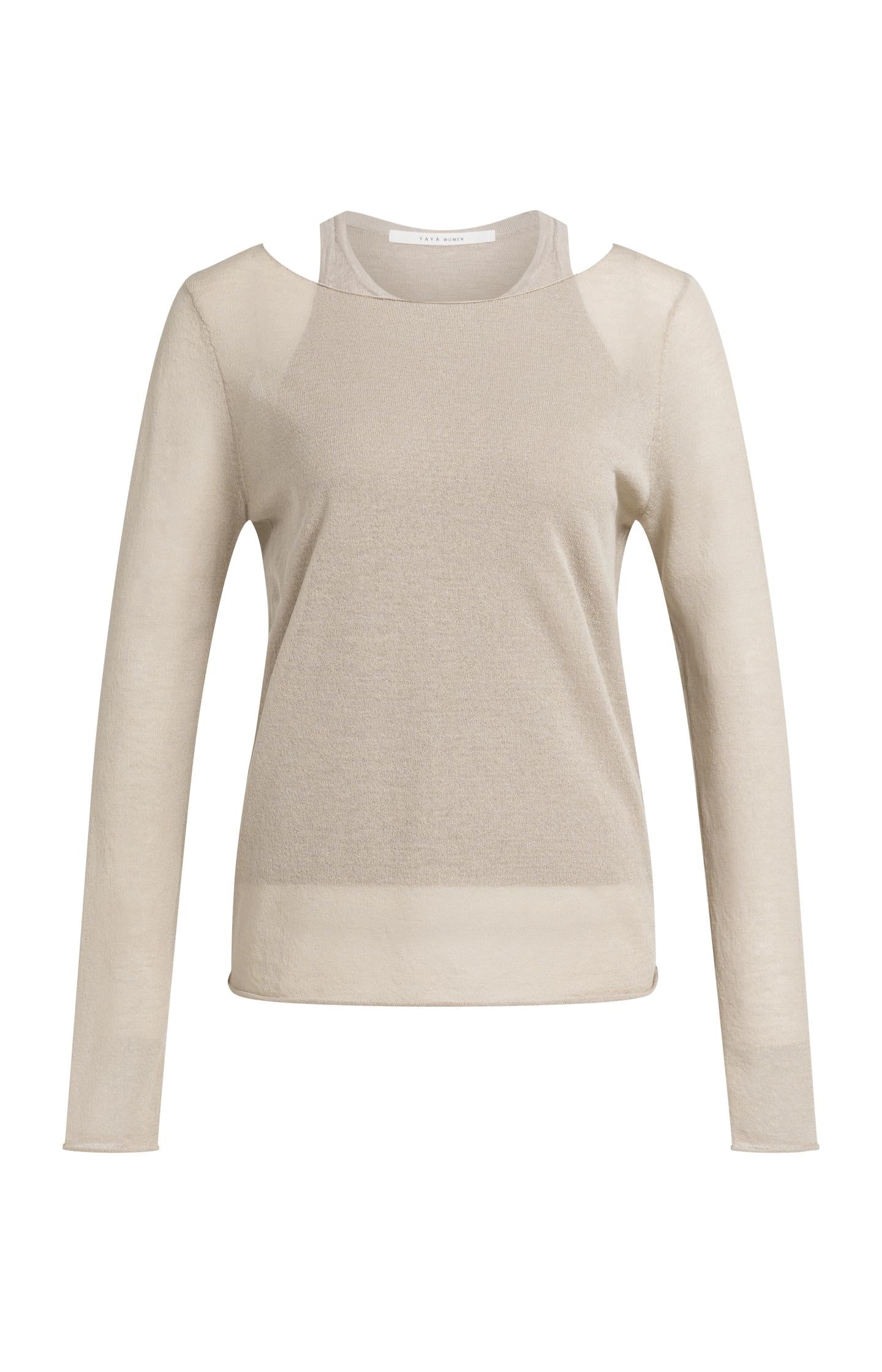 Double-layered fine-knit top with long sleeves