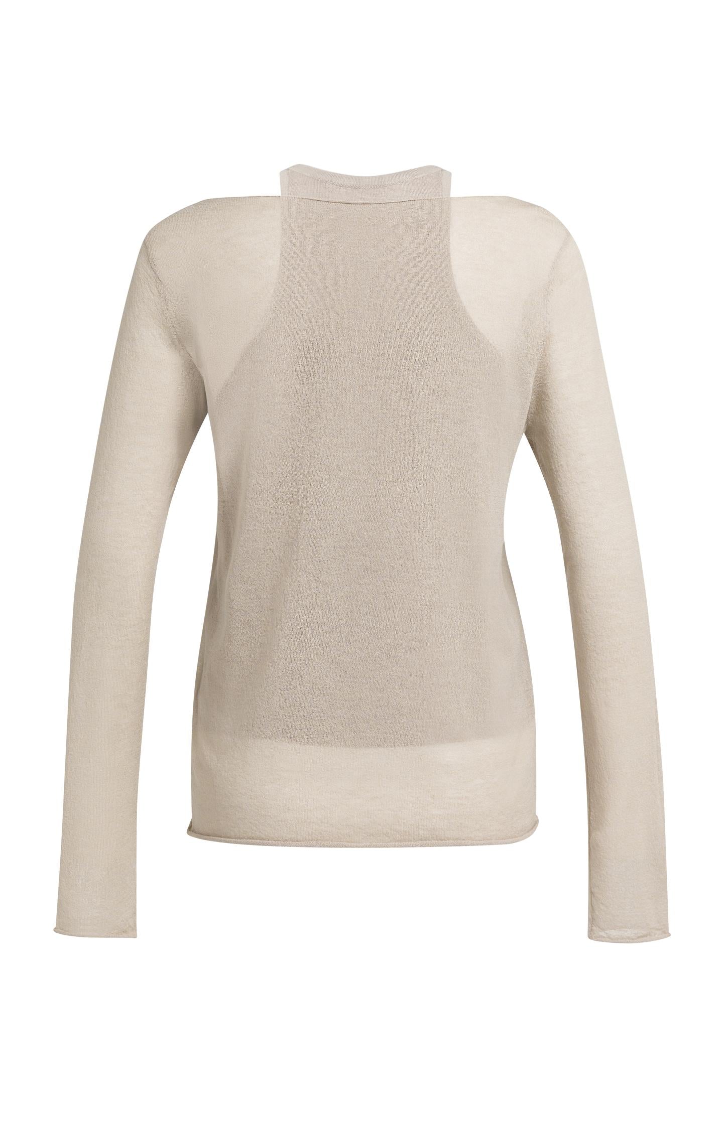Double-layered fine-knit top with long sleeves