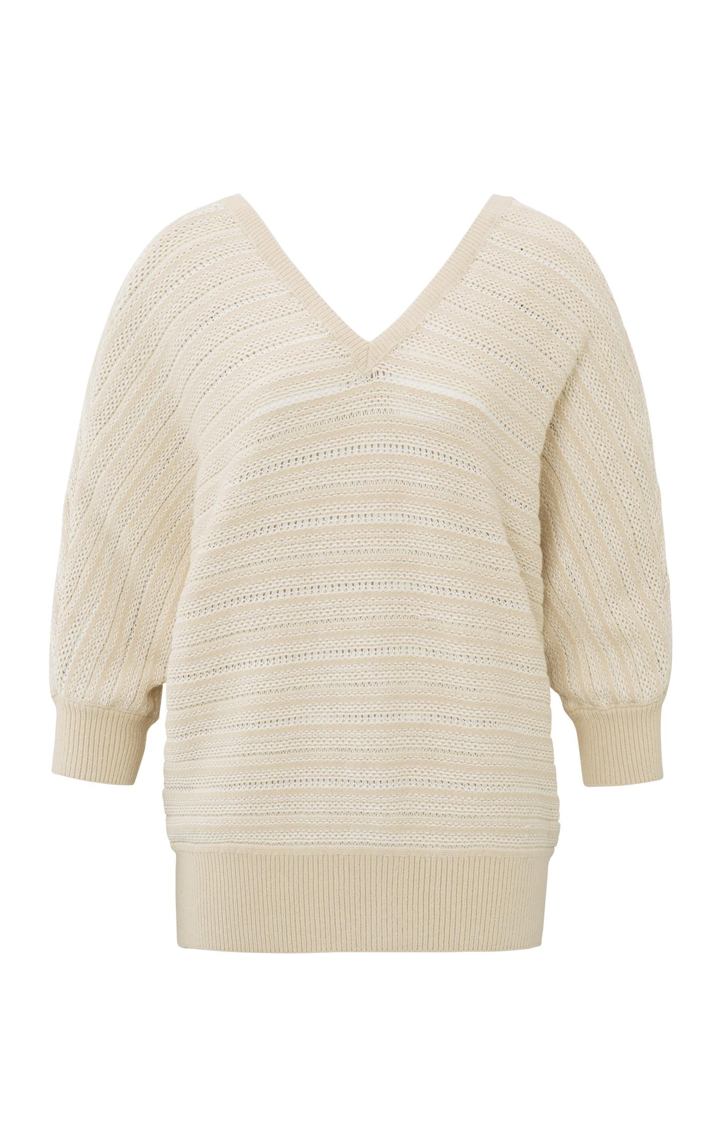 Double V-neck sweater with long sleeves and striped pattern - Type: product