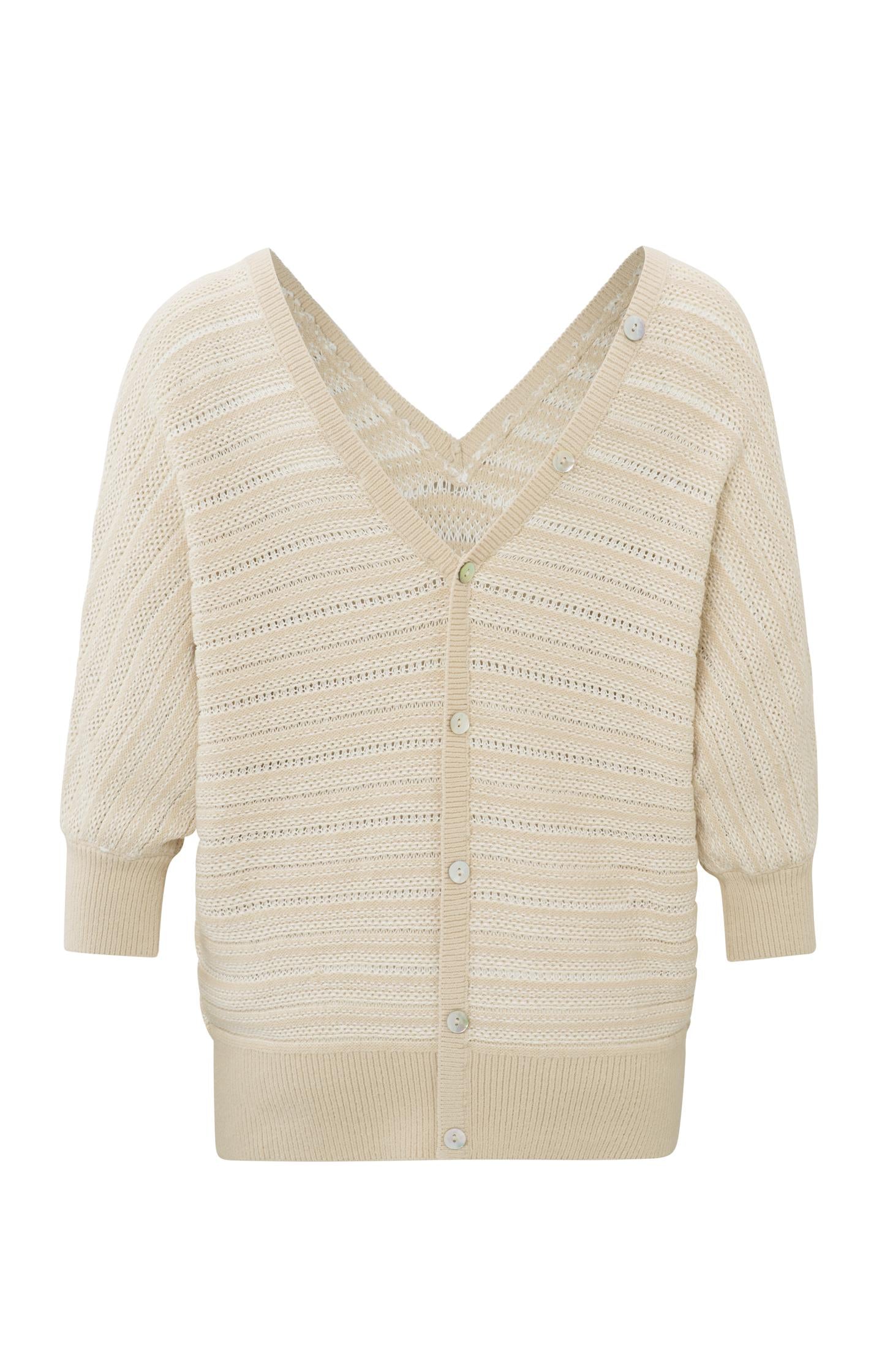 Double V-neck sweater with long sleeves and striped pattern