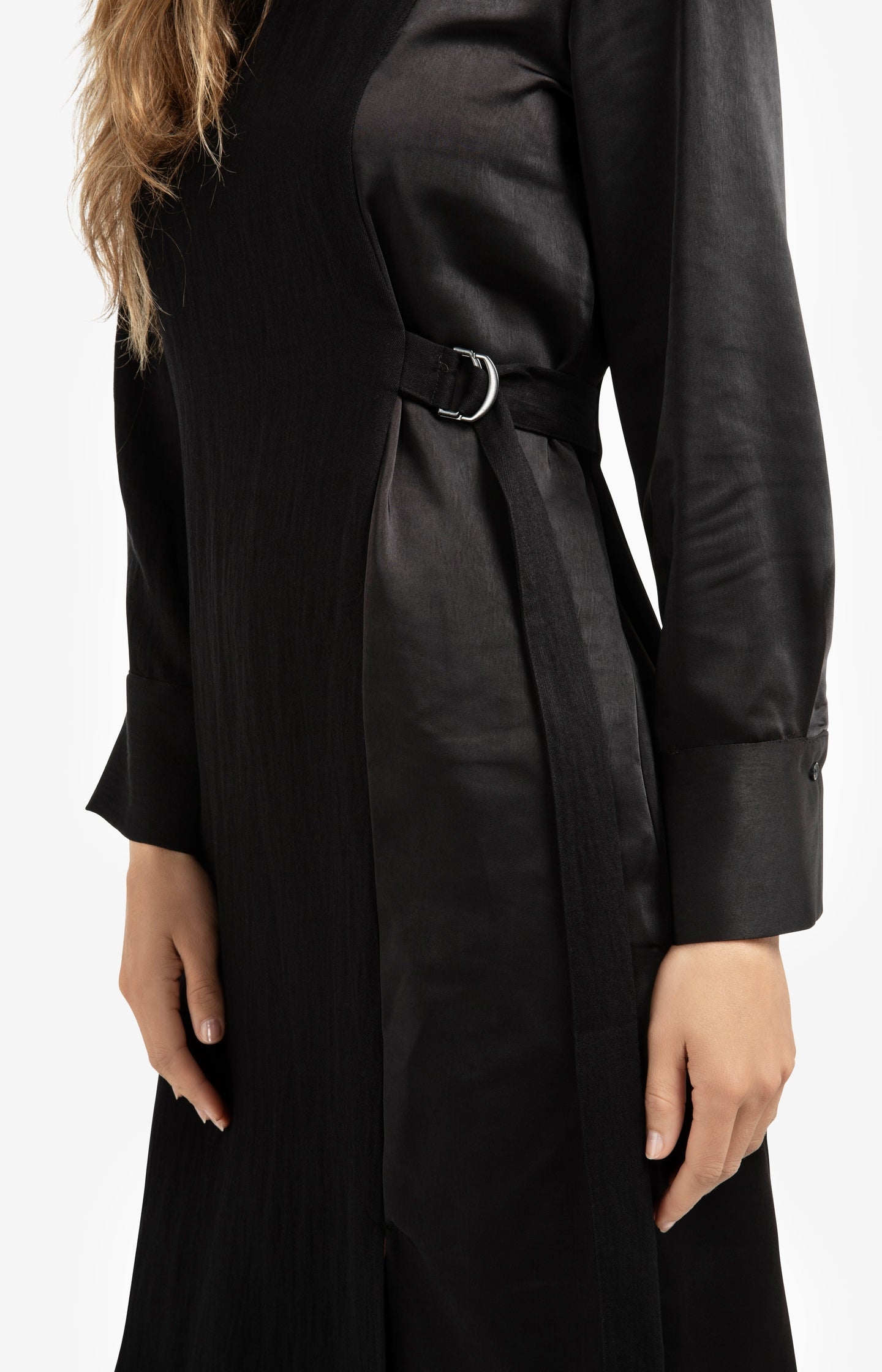 Dress with fabric mix and belt detail