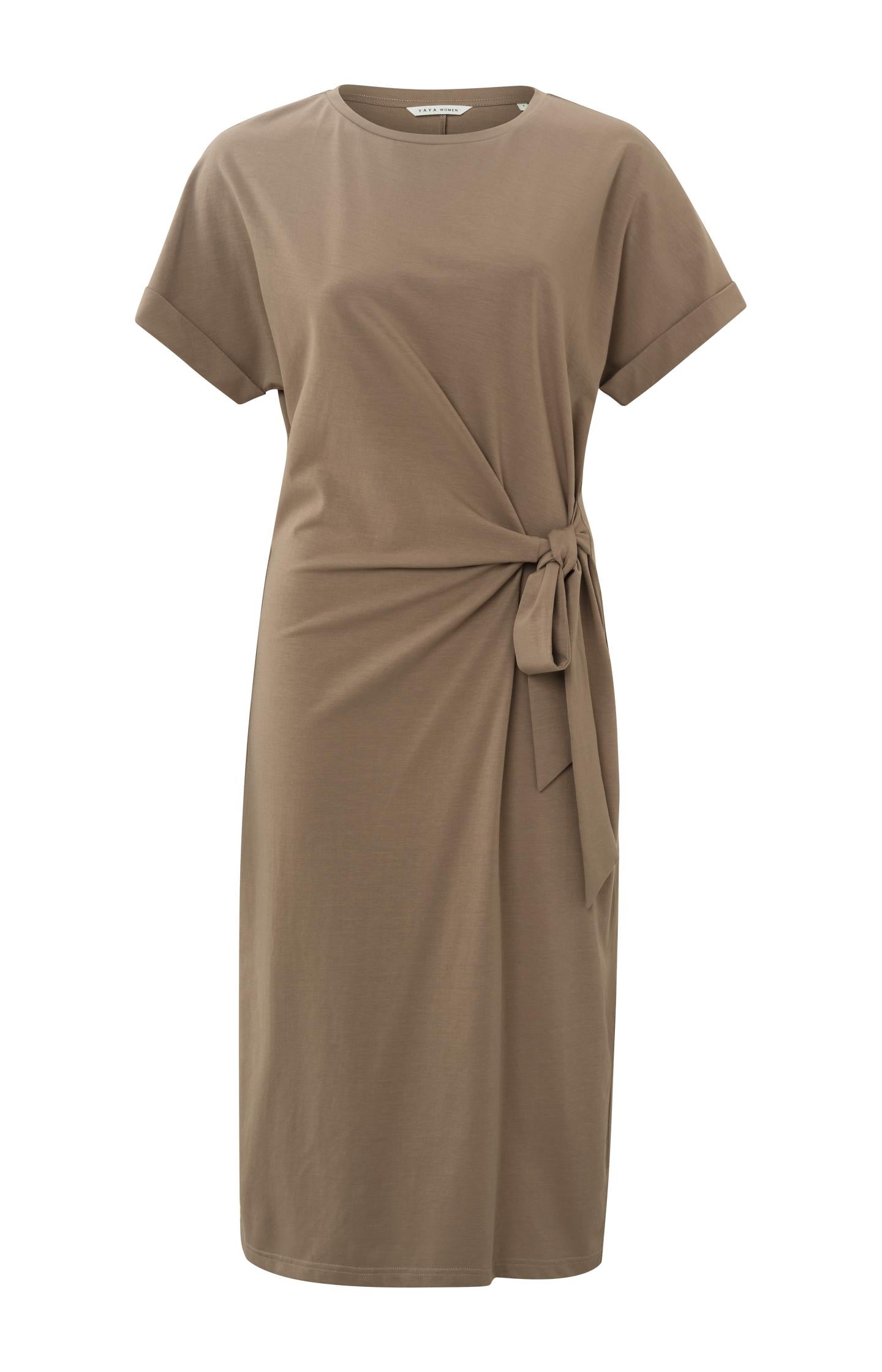 Dress with round neck, short sleeves and knotted detail - Type: product