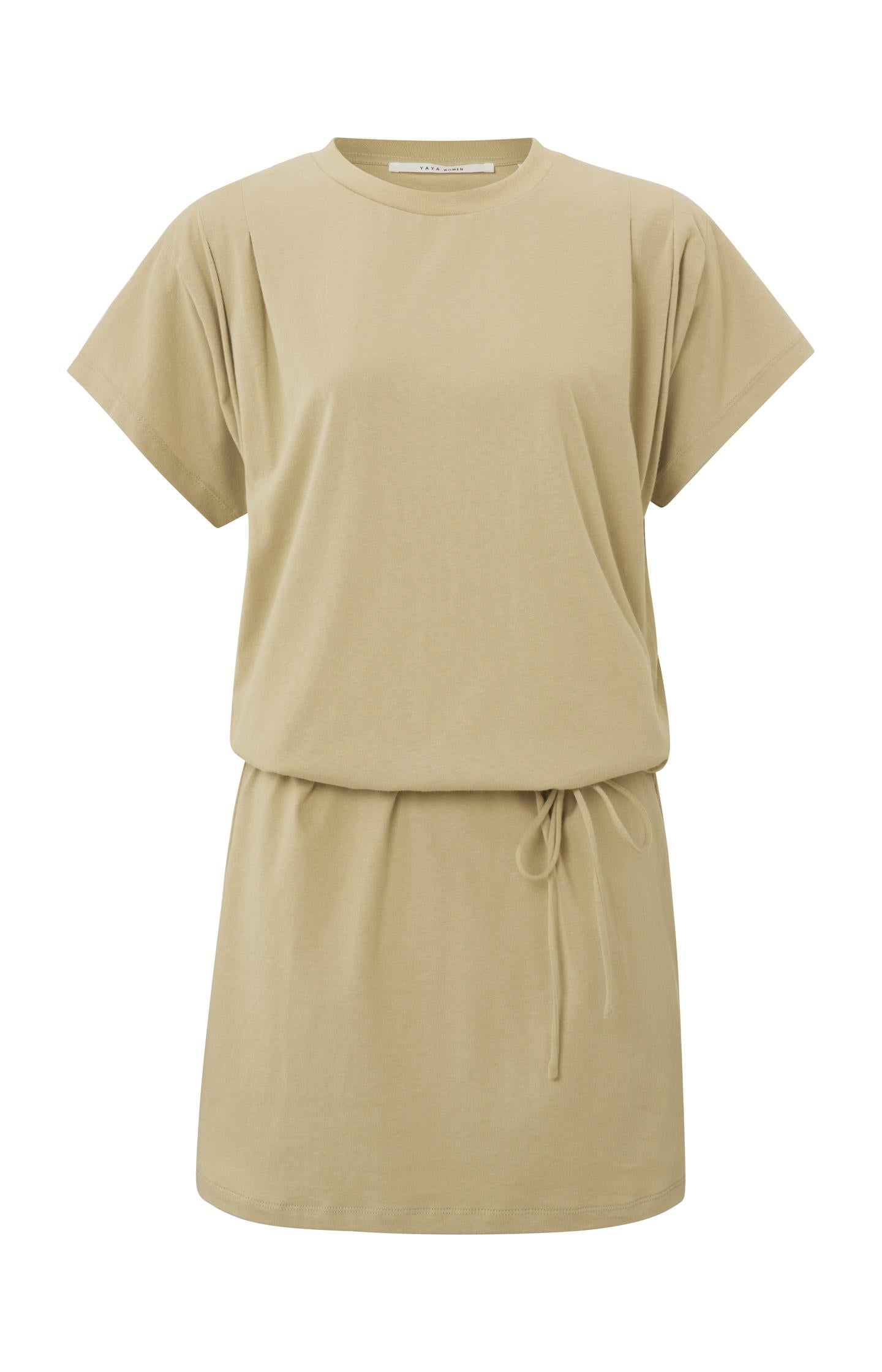 Dress with round neck, short sleeves, waistband and details - Type: product