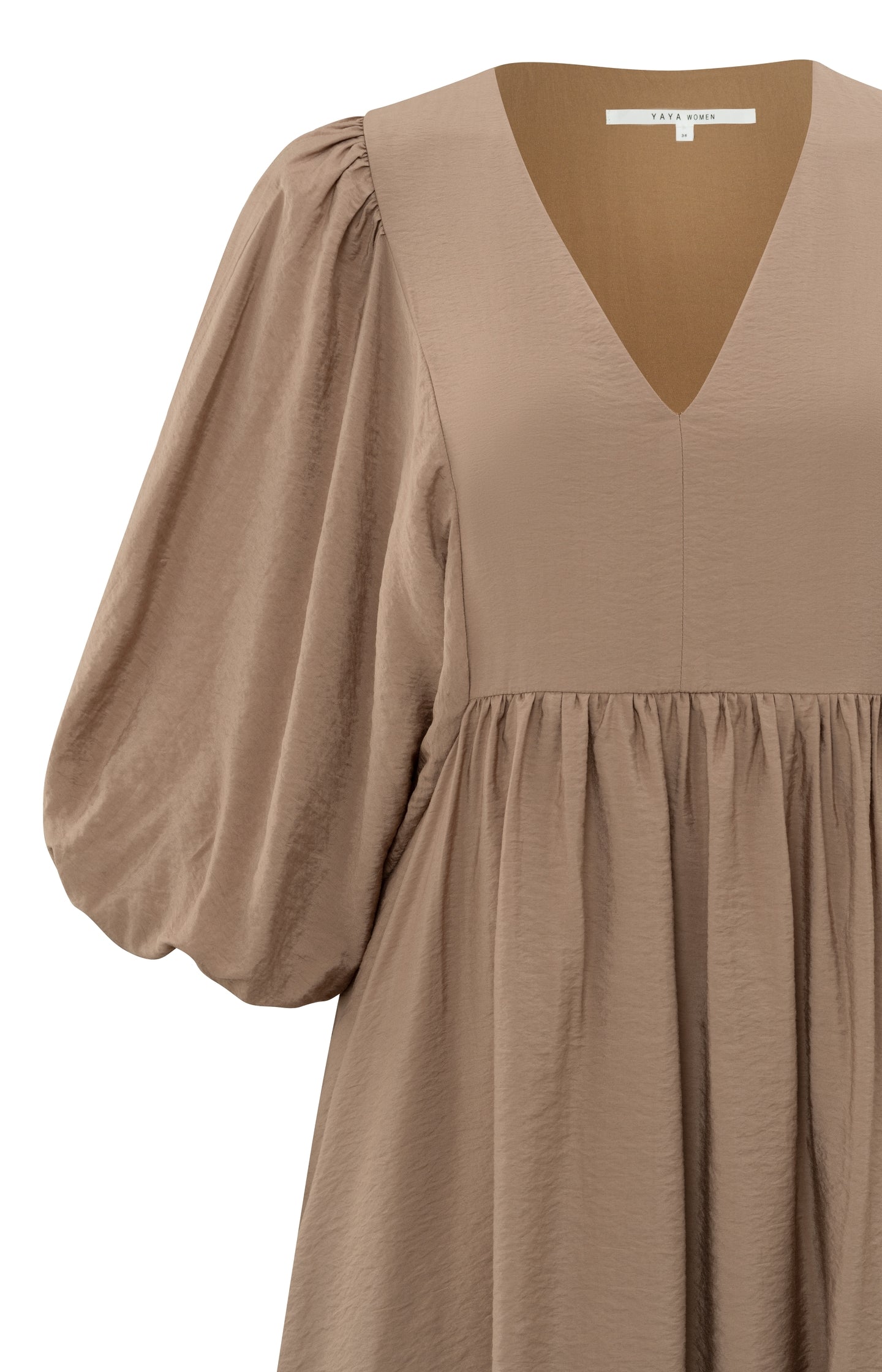 Dress with V-neck, large balloon sleeves and pleated details