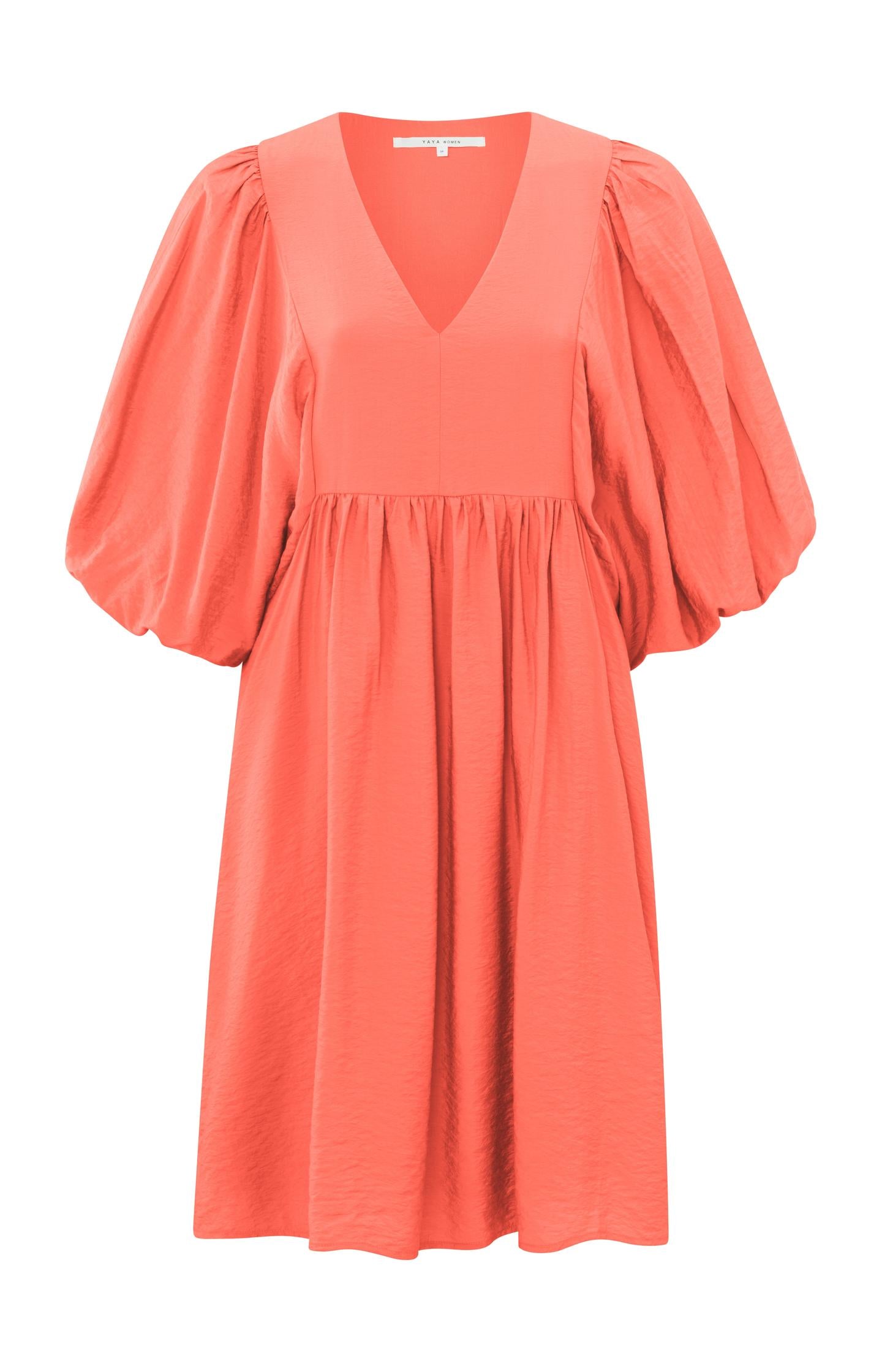 Dress with V-neck, large balloon sleeves and pleated details - Type: product