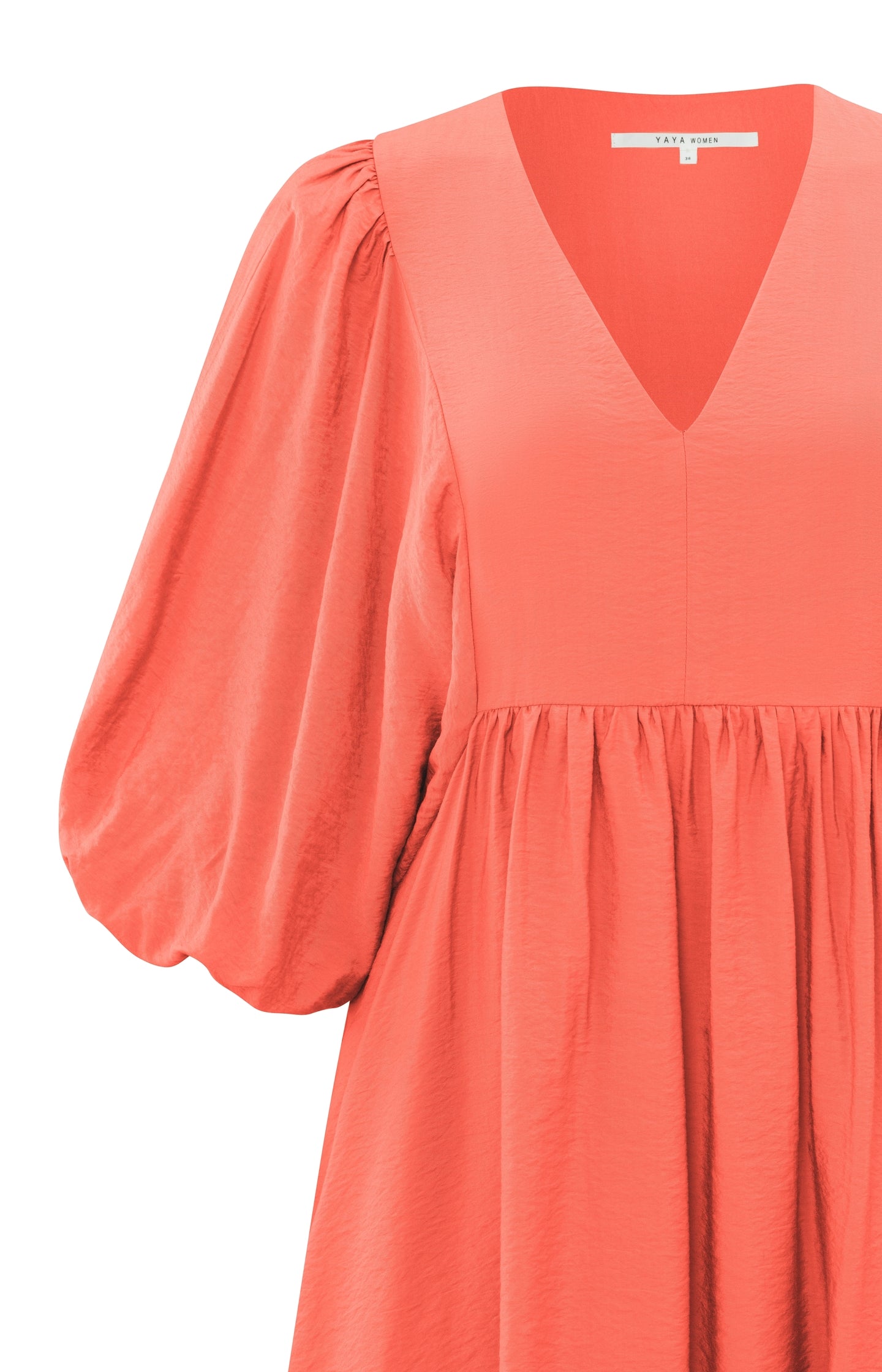 Dress with V-neck, large balloon sleeves and pleated details