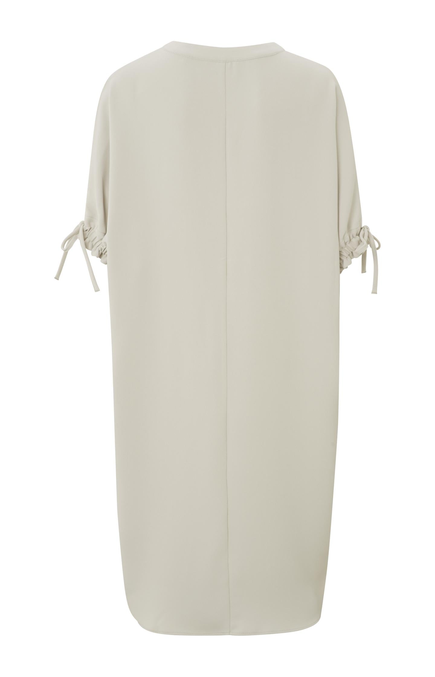 Dress with V-neck, mid-length sleeves and pleated detail