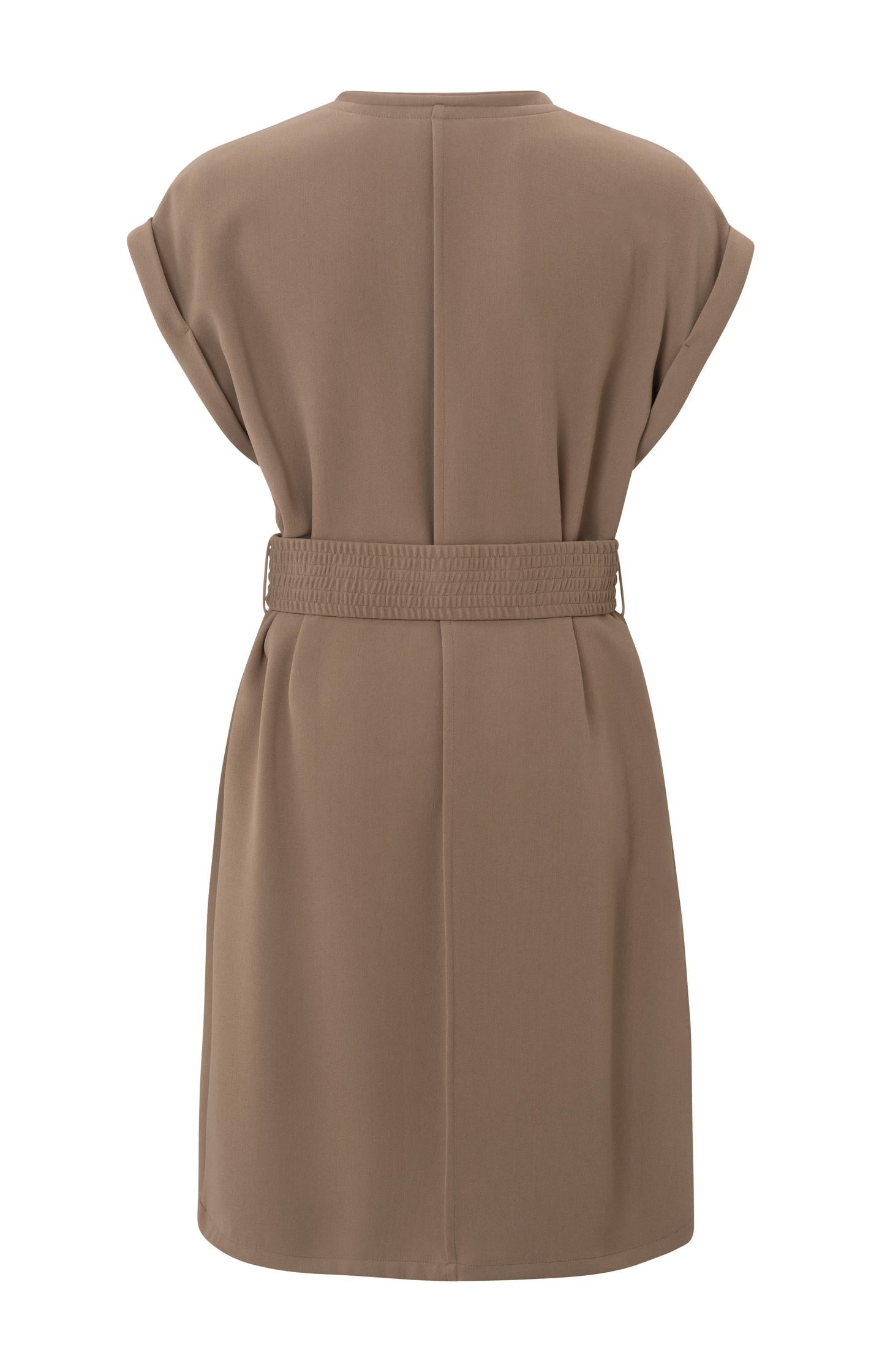 Dress with V-neck, short sleeves and detailed belt