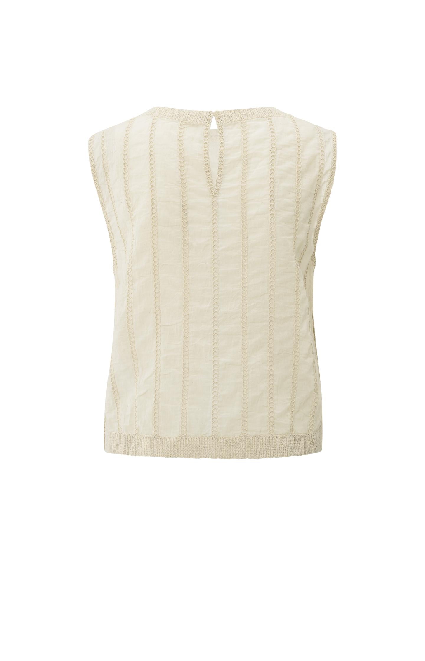 Embroidered sleeveless top with ribbed details