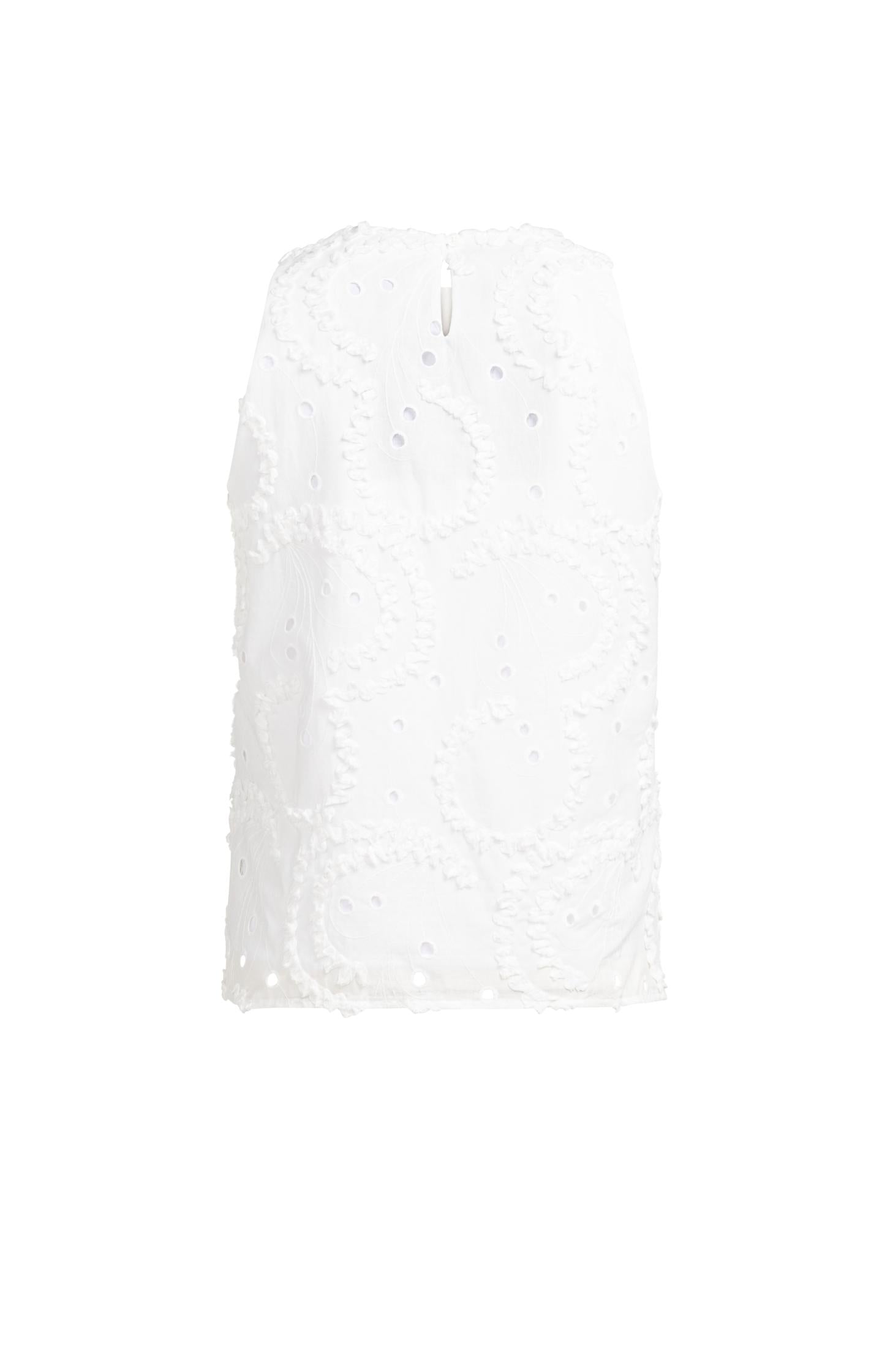 Embroidered sleeveless top with round neckline