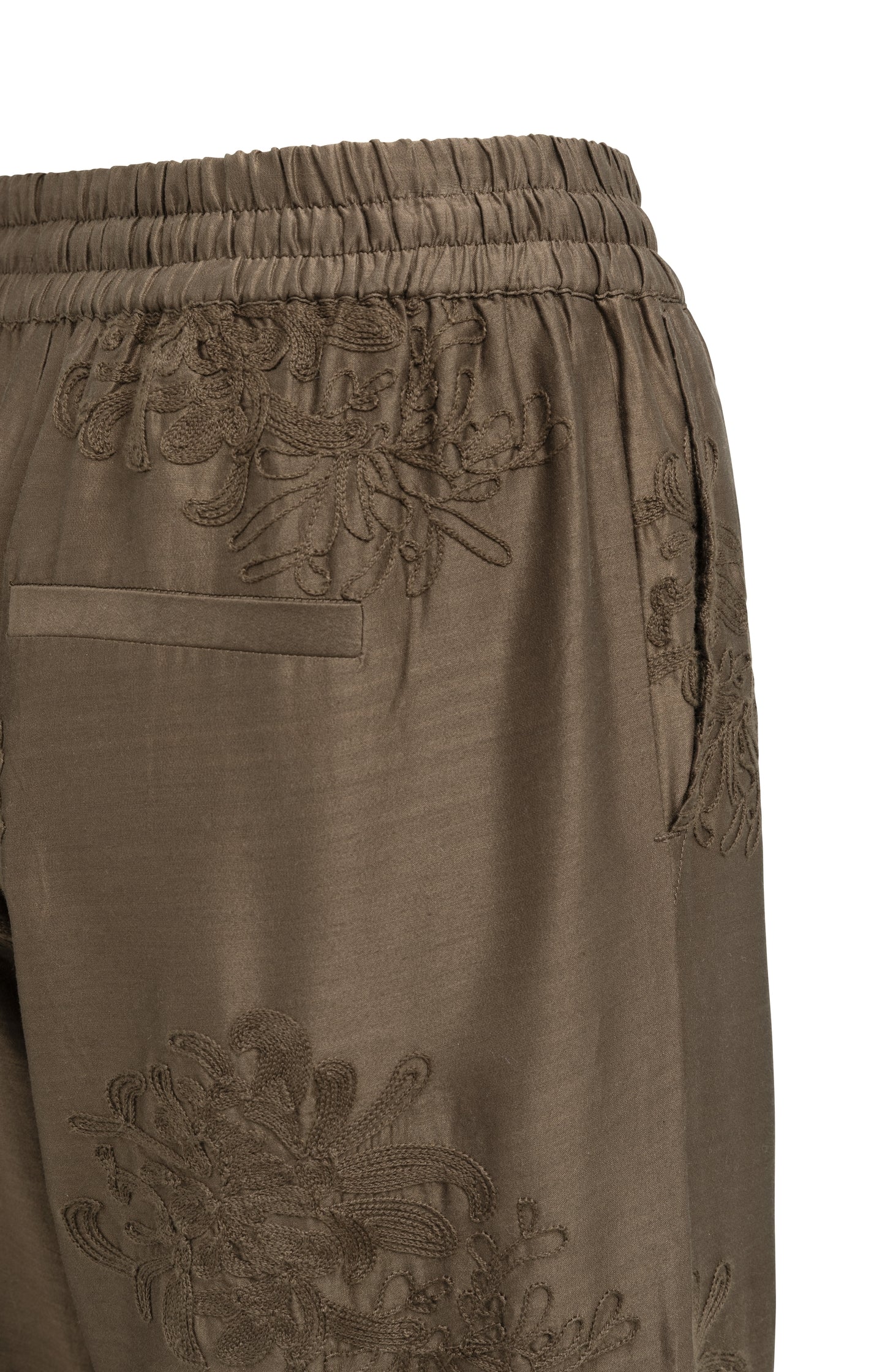 Embroidered trousers with wide legs and elastic waist
