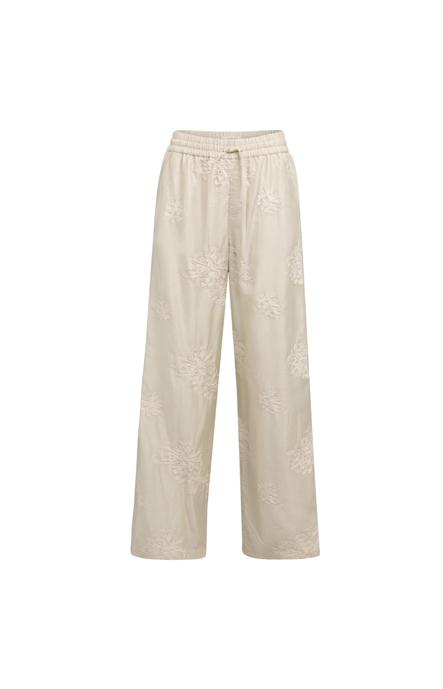 Embroidered trousers with wide legs and elastic waist - Type: video