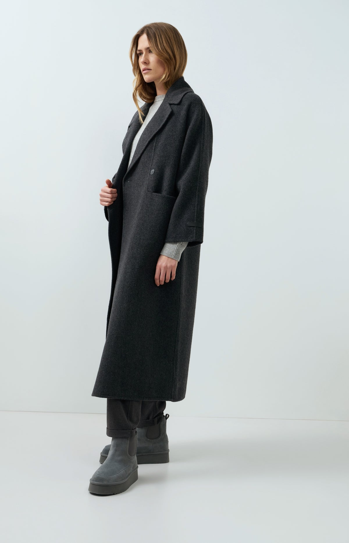 Extra long wool blend coat with oversized fit