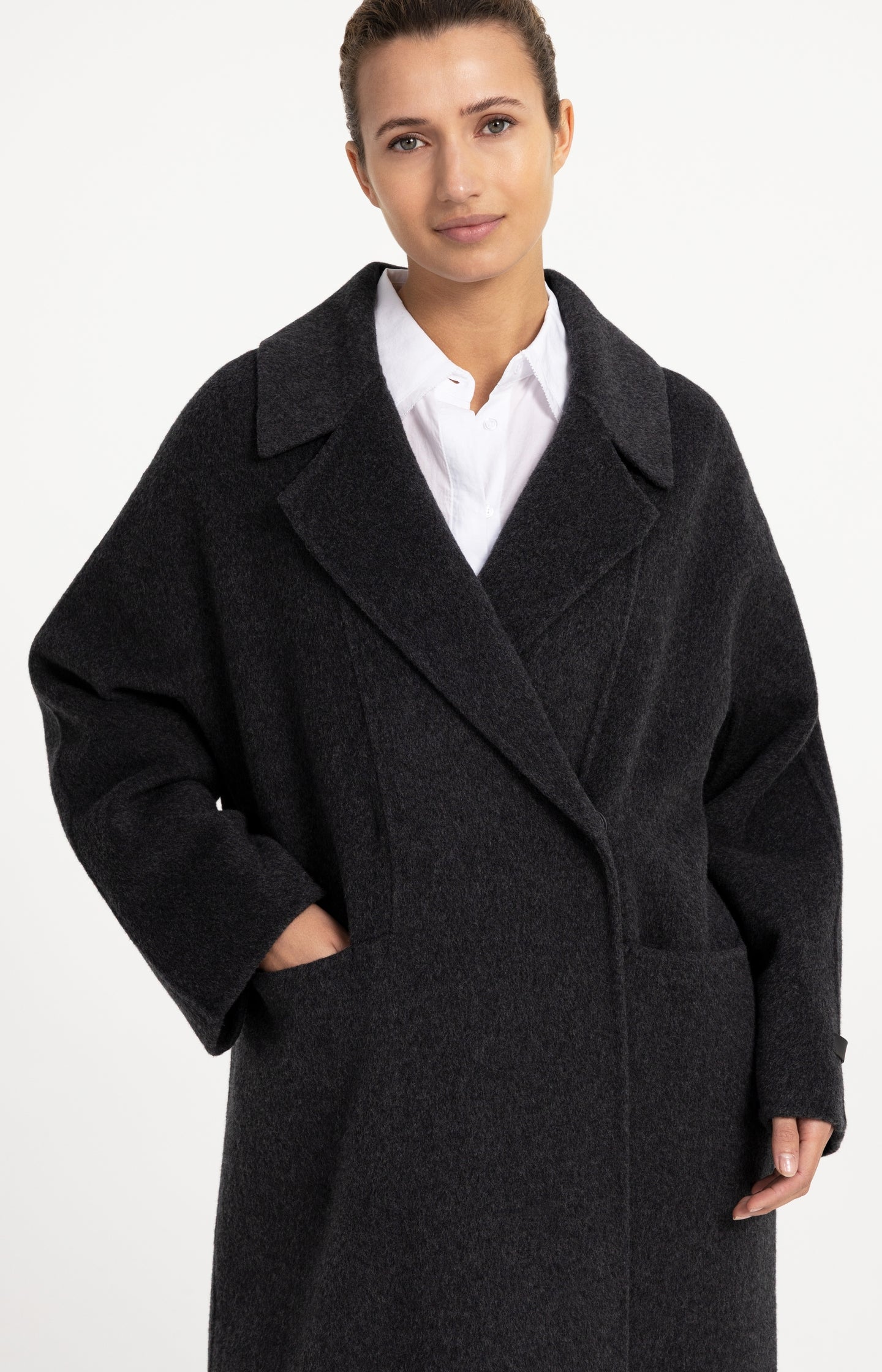 Extra long wool blend coat with oversized fit - Type: lookbook