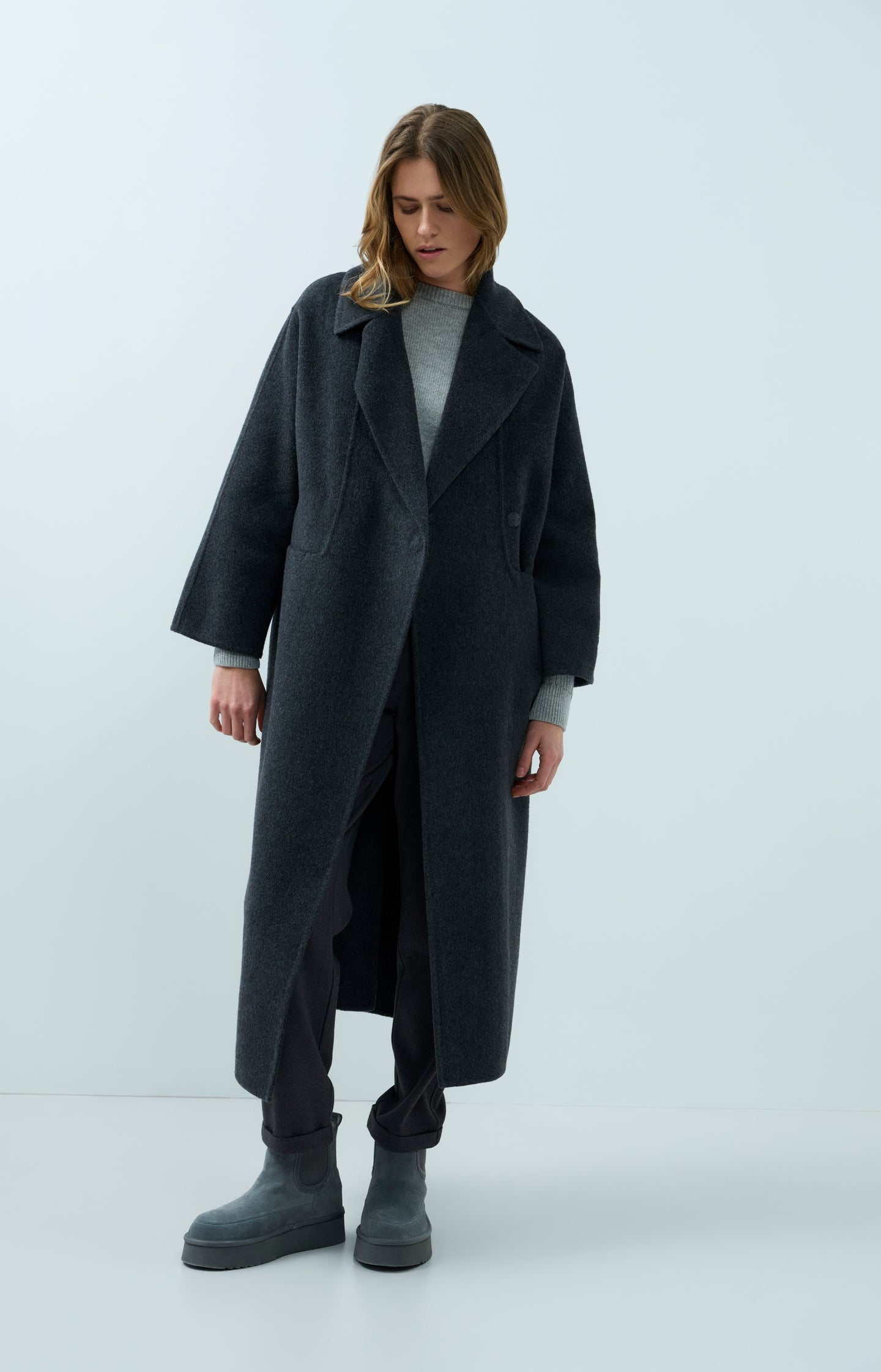 Extra long wool blend coat with oversized fit - Type: lookbook