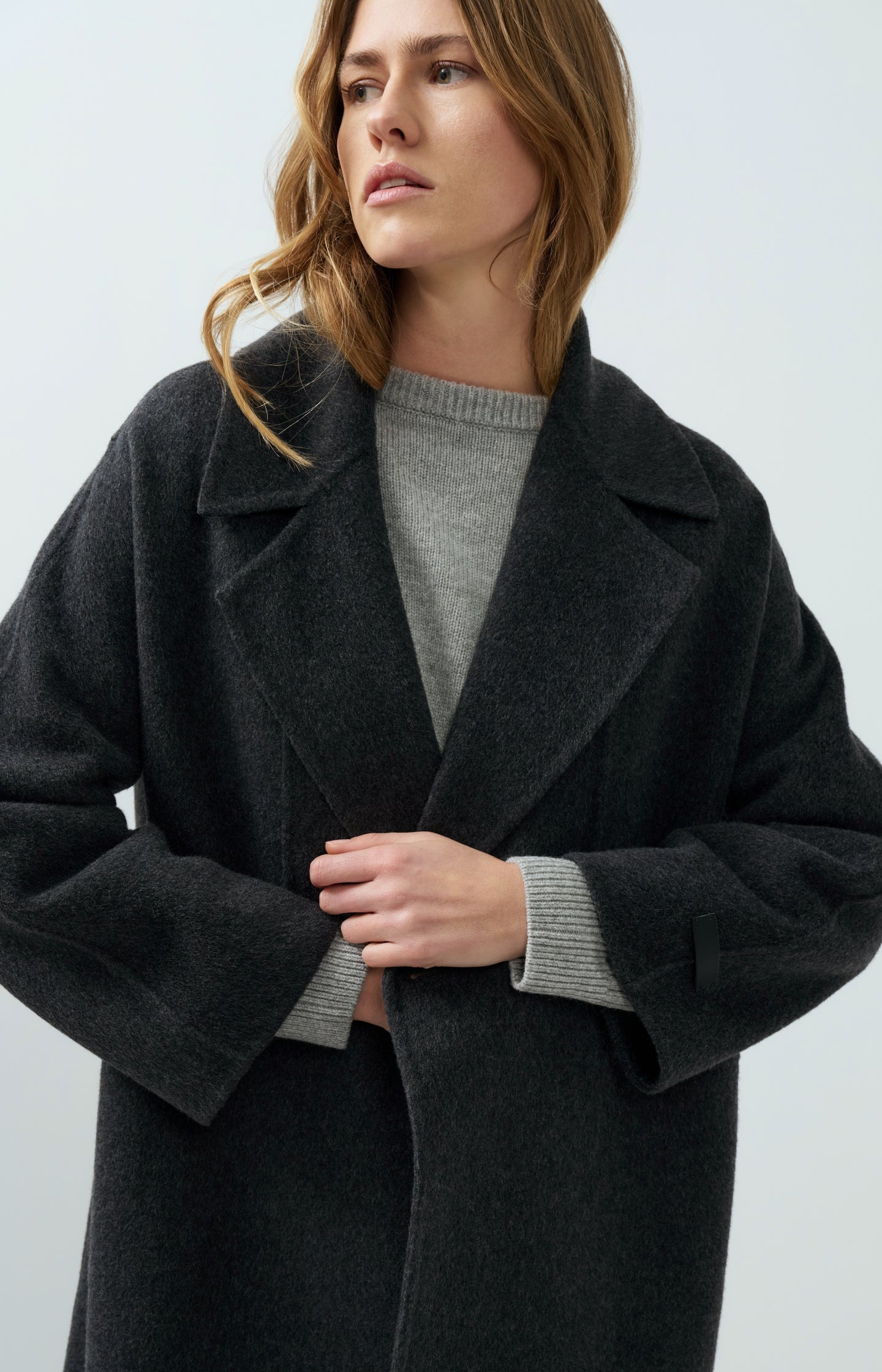 Extra long wool blend coat with oversized fit