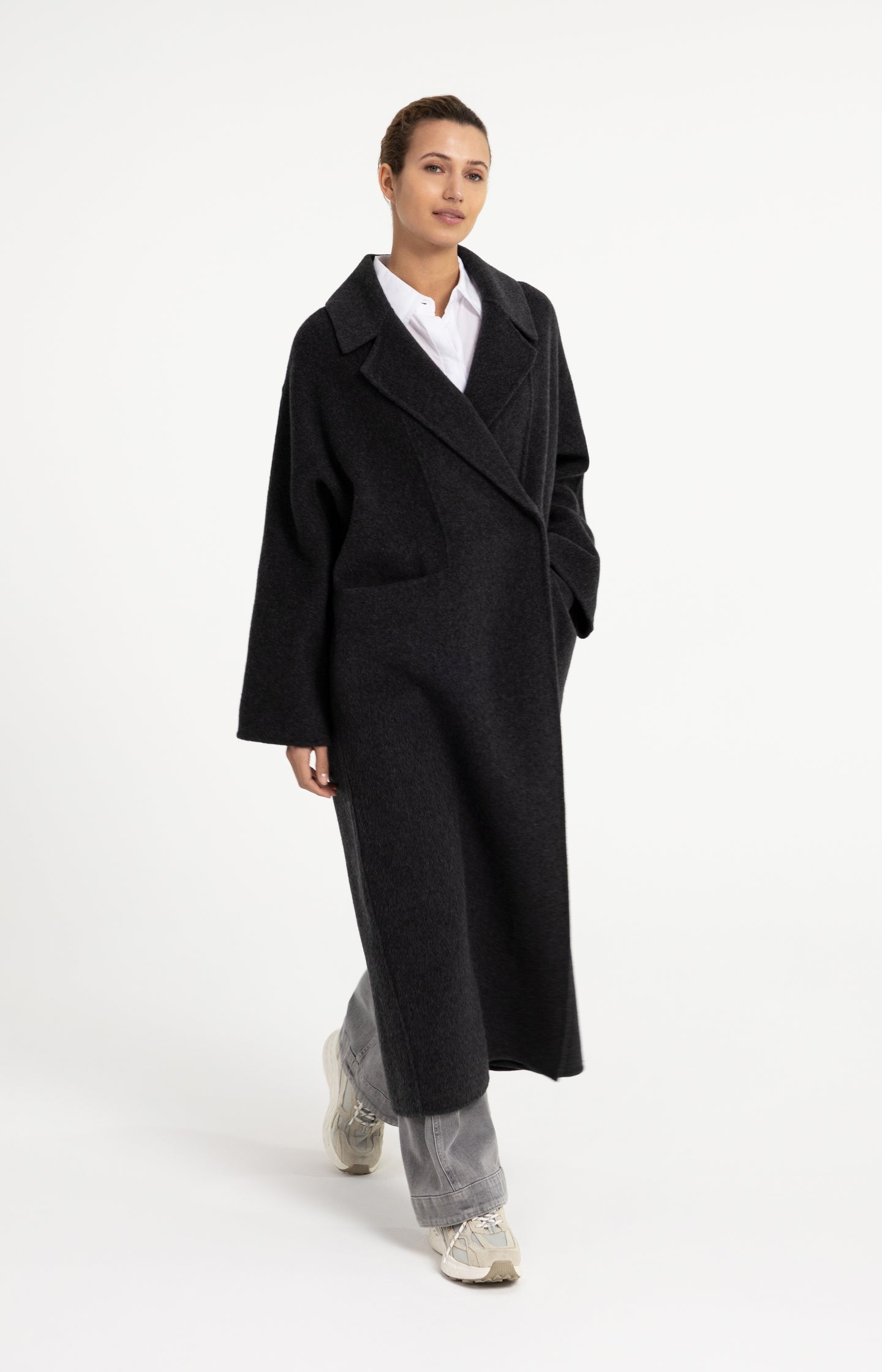 Extra long wool blend coat with oversized fit