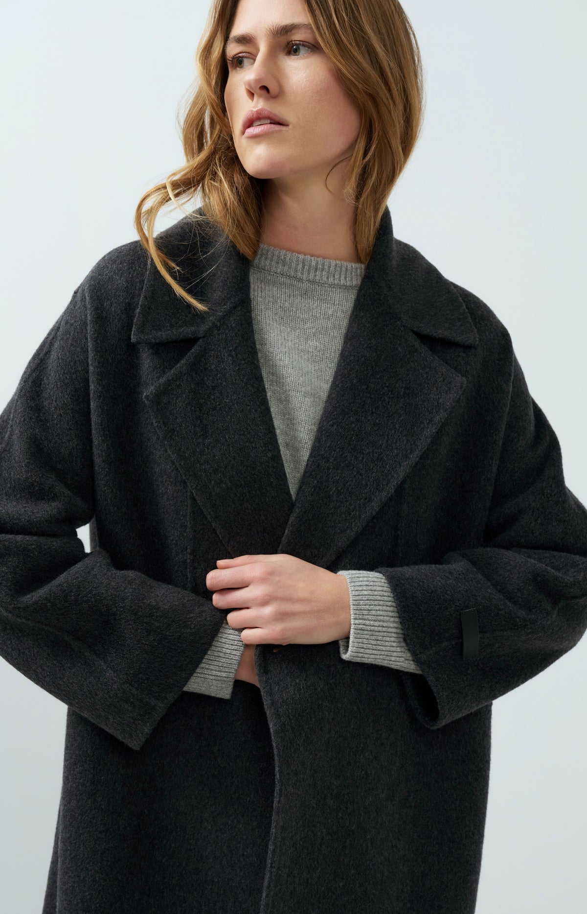 Extra long wool blend coat with oversized fit