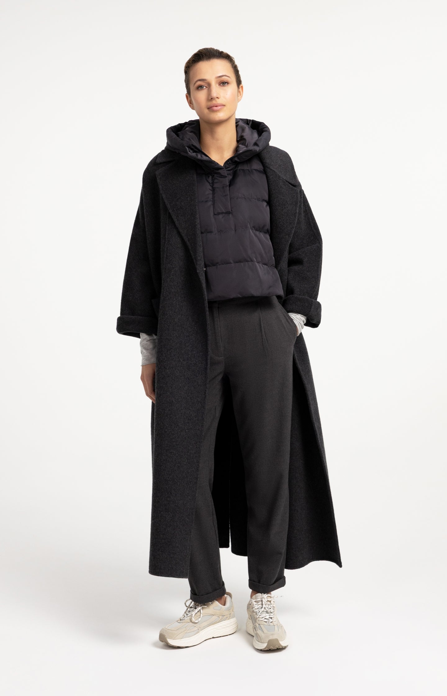 Extra long wool blend coat with oversized fit - Type: lookbook
