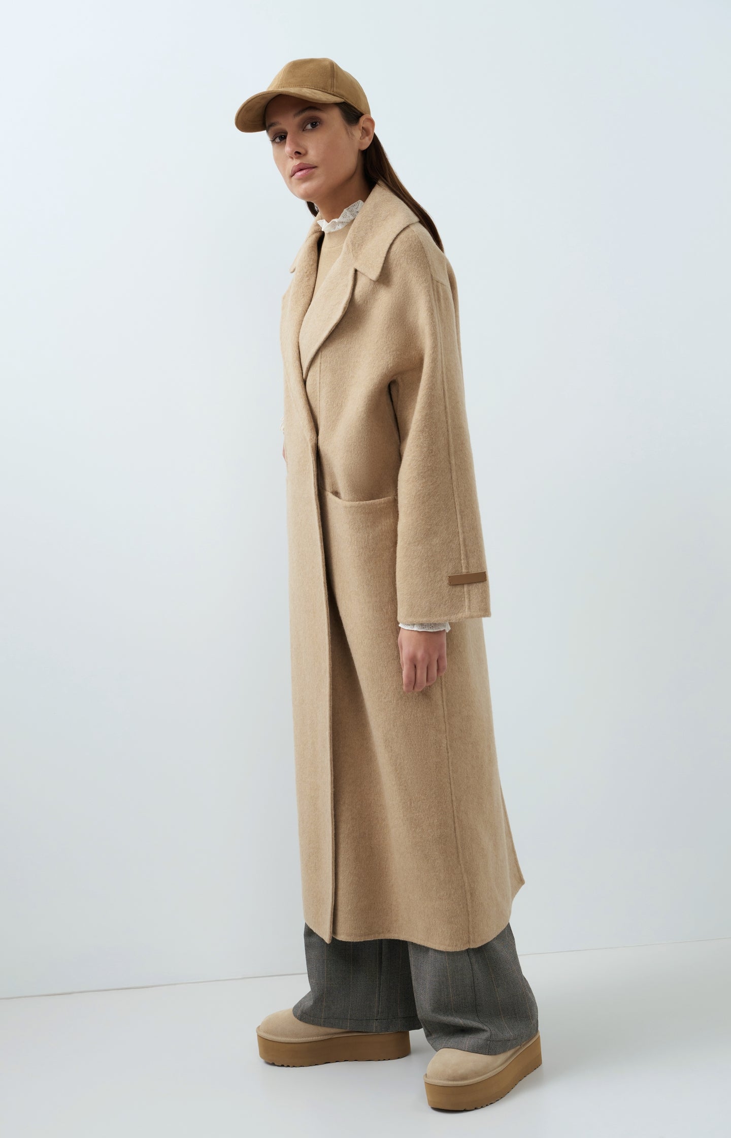 Extra long wool blend coat with oversized fit