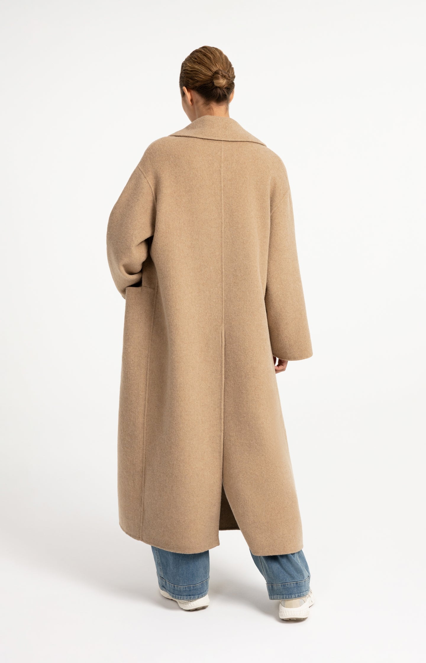 Extra long wool blend coat with oversized fit
