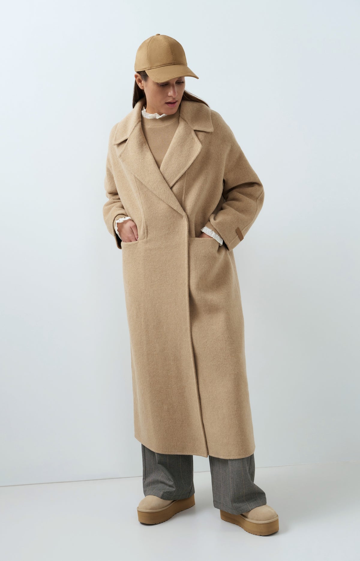 Extra long wool blend coat with oversized fit