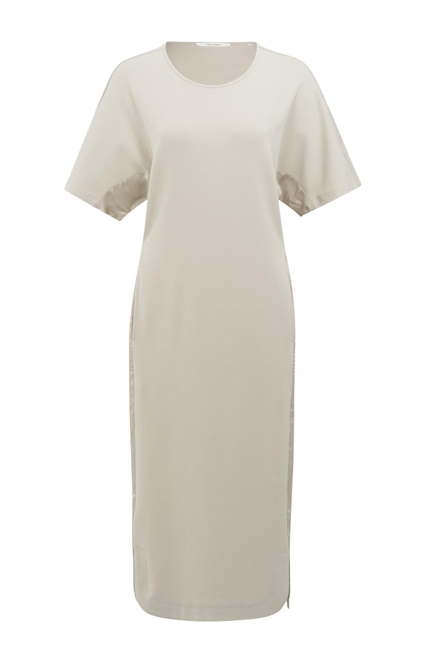 Fabric mix midi dress with tie belt - Type: product