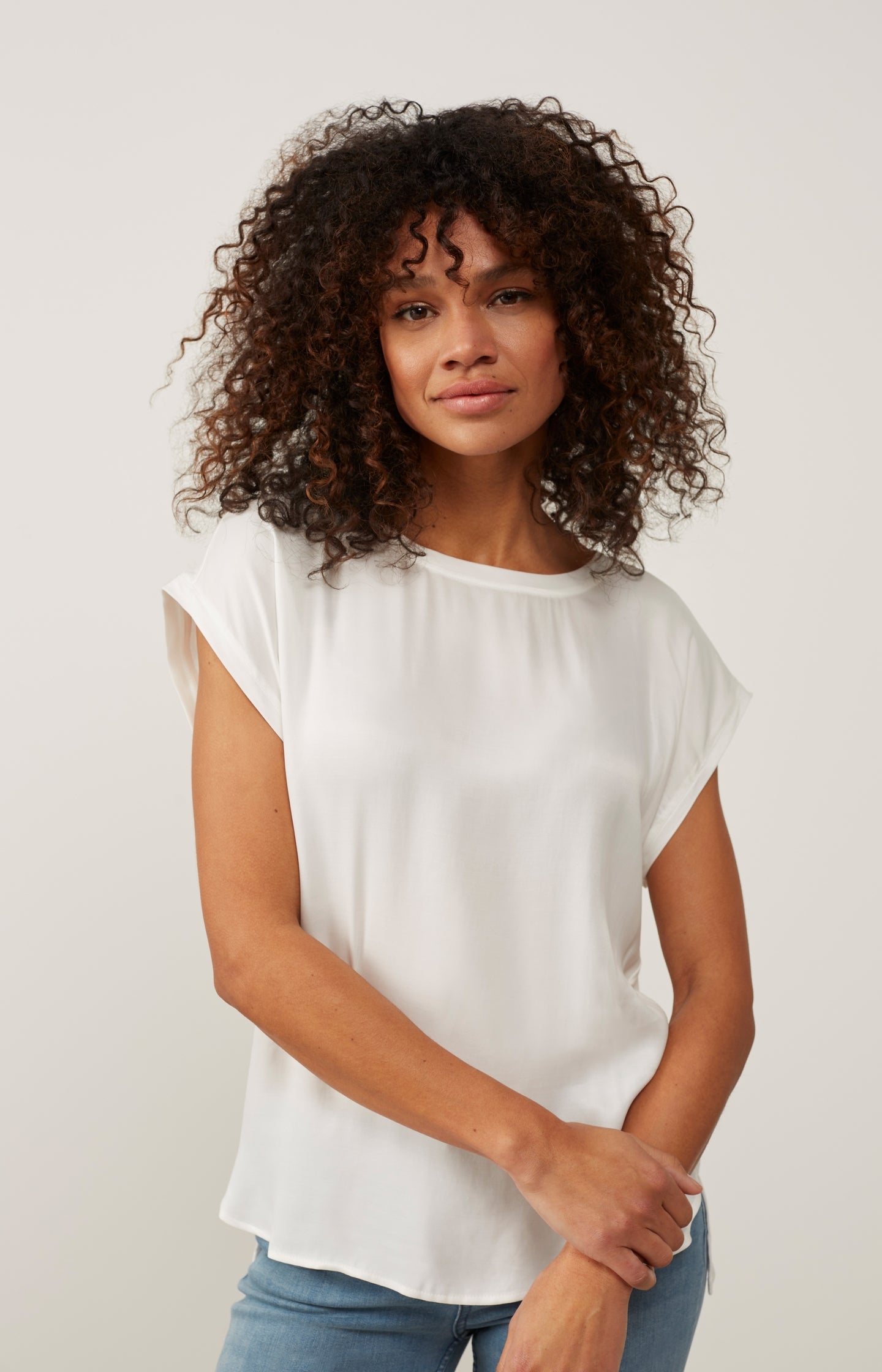 Fabric mix top sleeveless - Off White