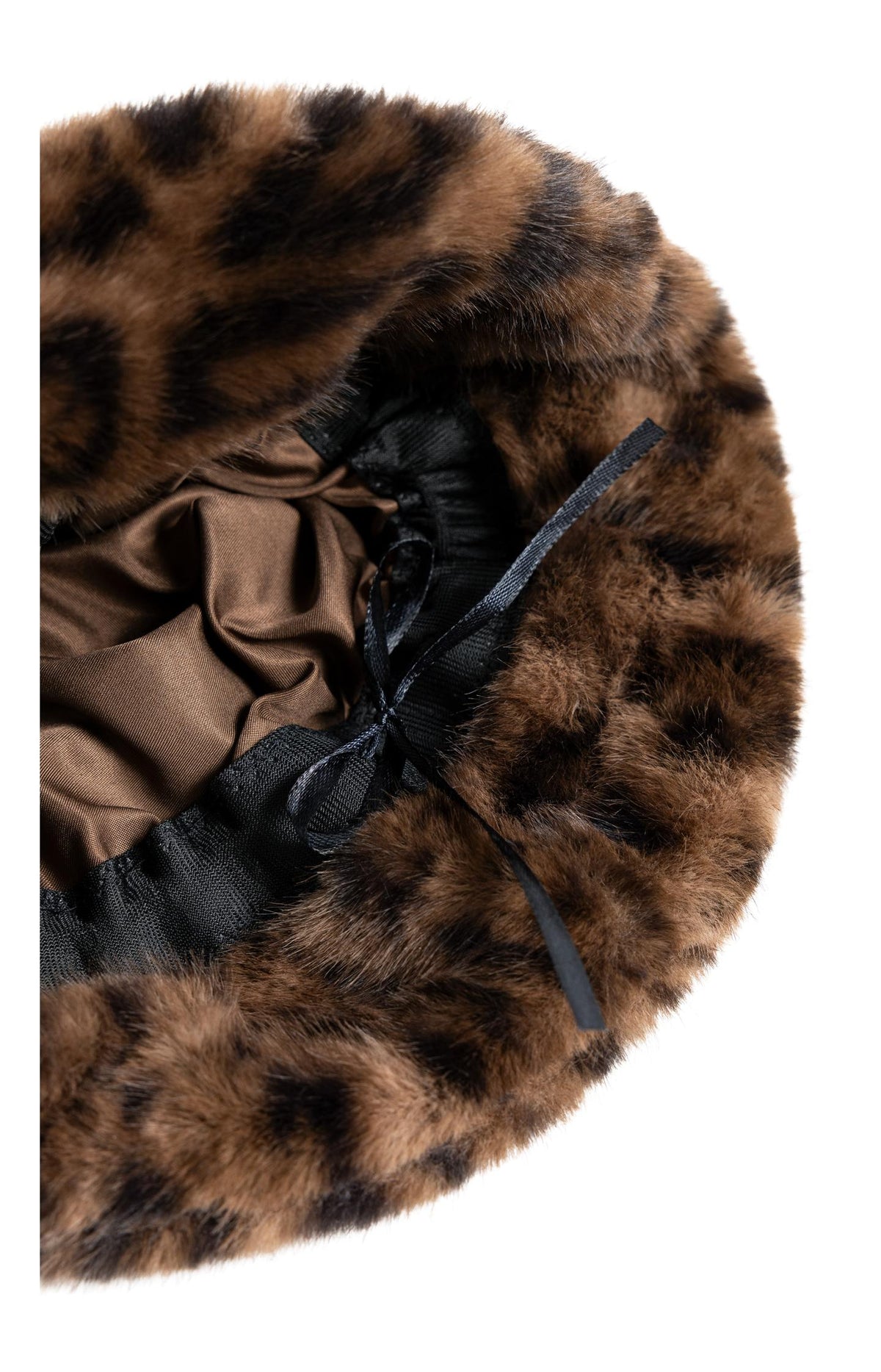 Faux fur bucket hat with leopard print - Cocoa Brown Dessin