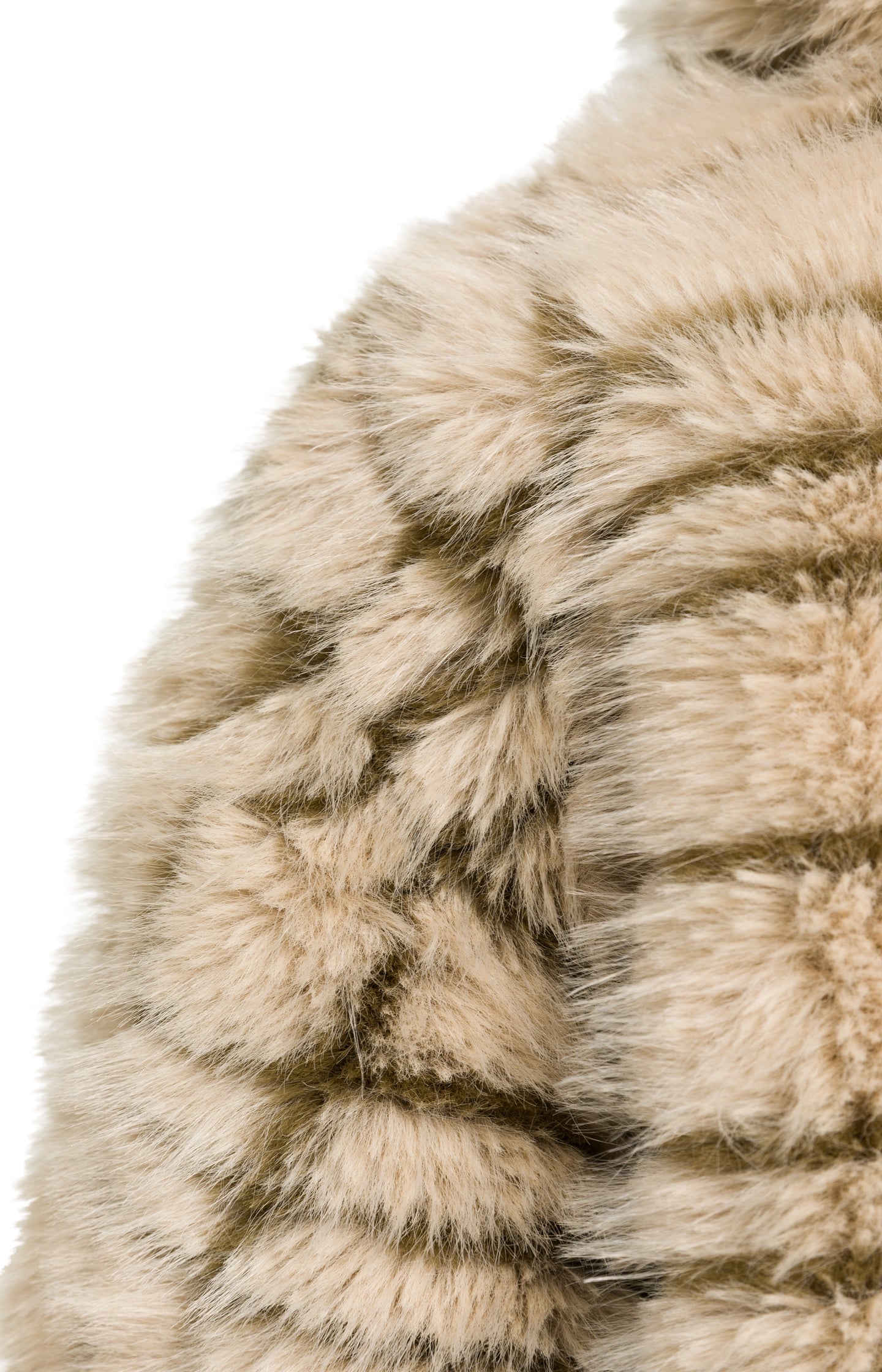 Faux fur jacket with collar and check pattern