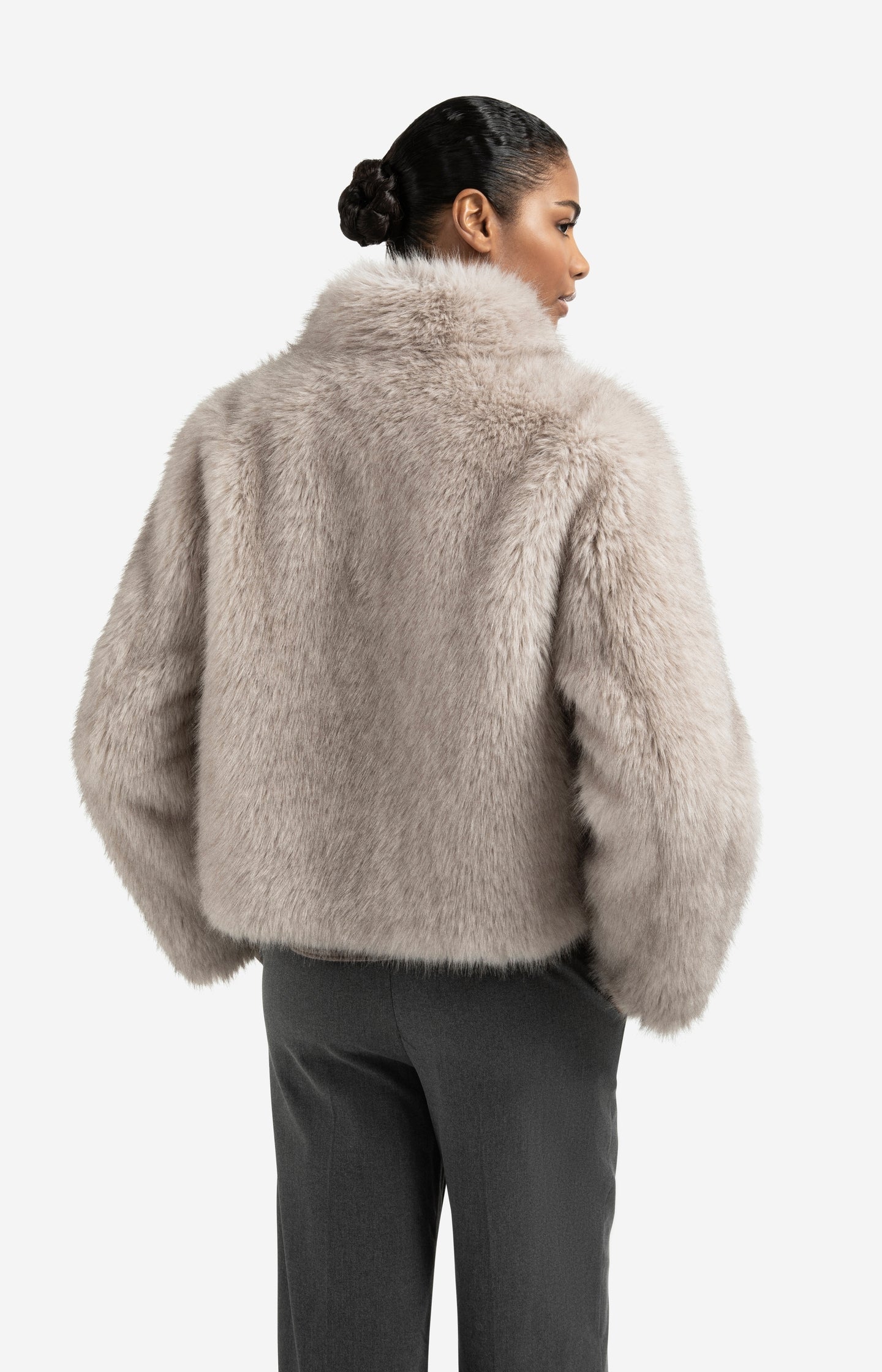 Faux fur jacket with stand-up collar - Type: lookbook