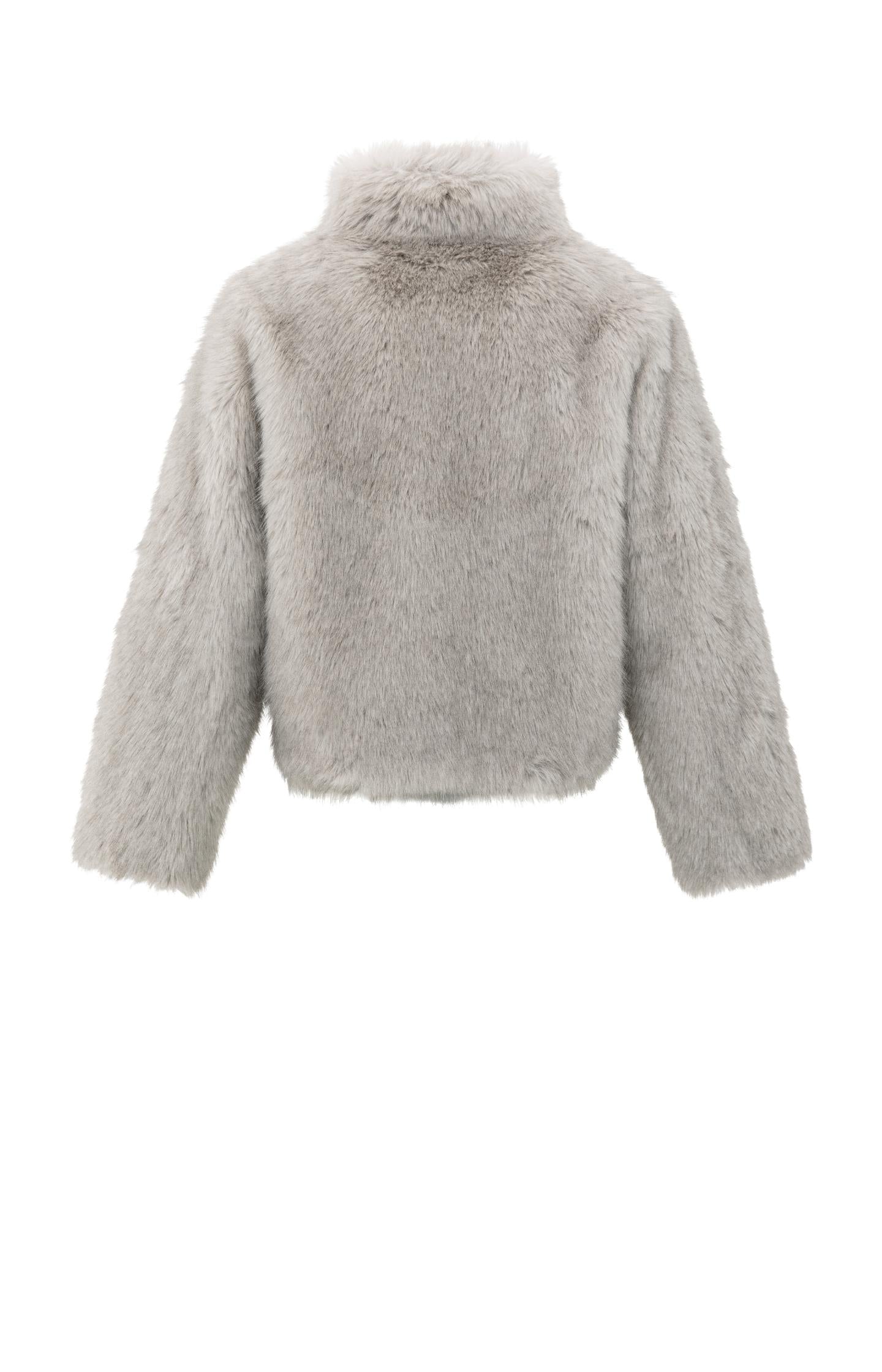 Faux fur jacket with stand-up collar