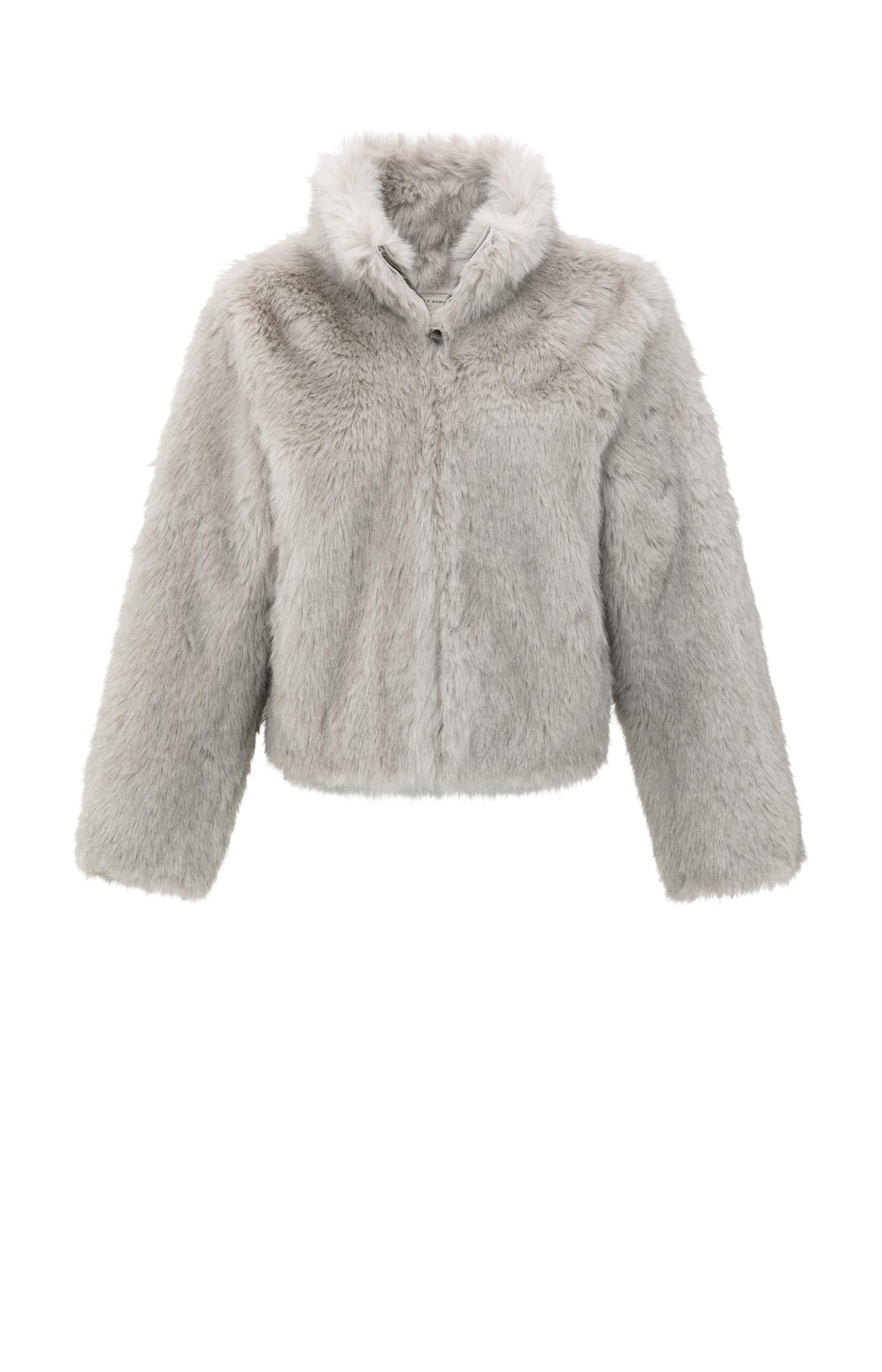 Faux fur jacket with stand-up collar - Type: product