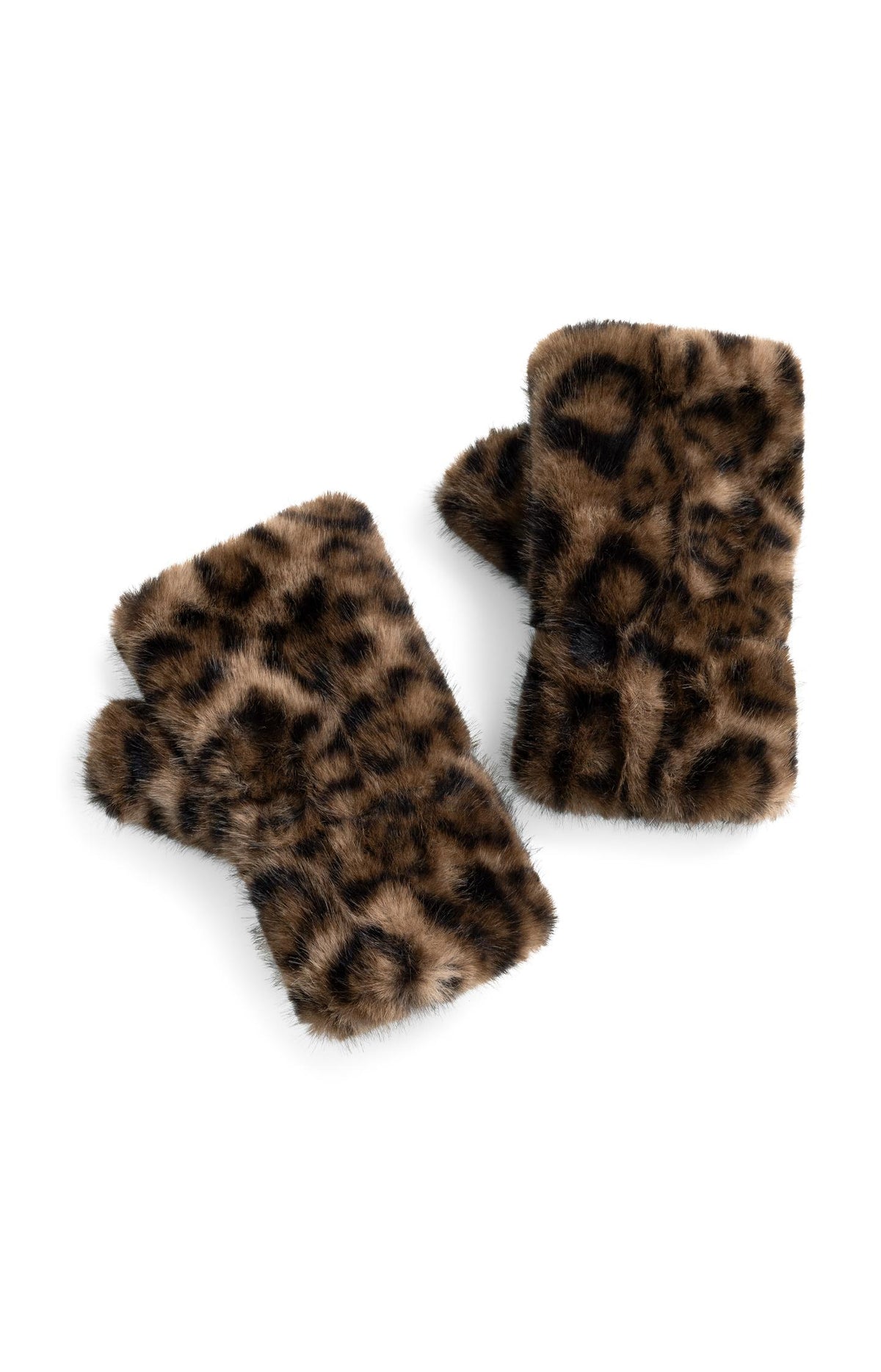 Faux fur mittens with leopard print - Cocoa Brown Dessin