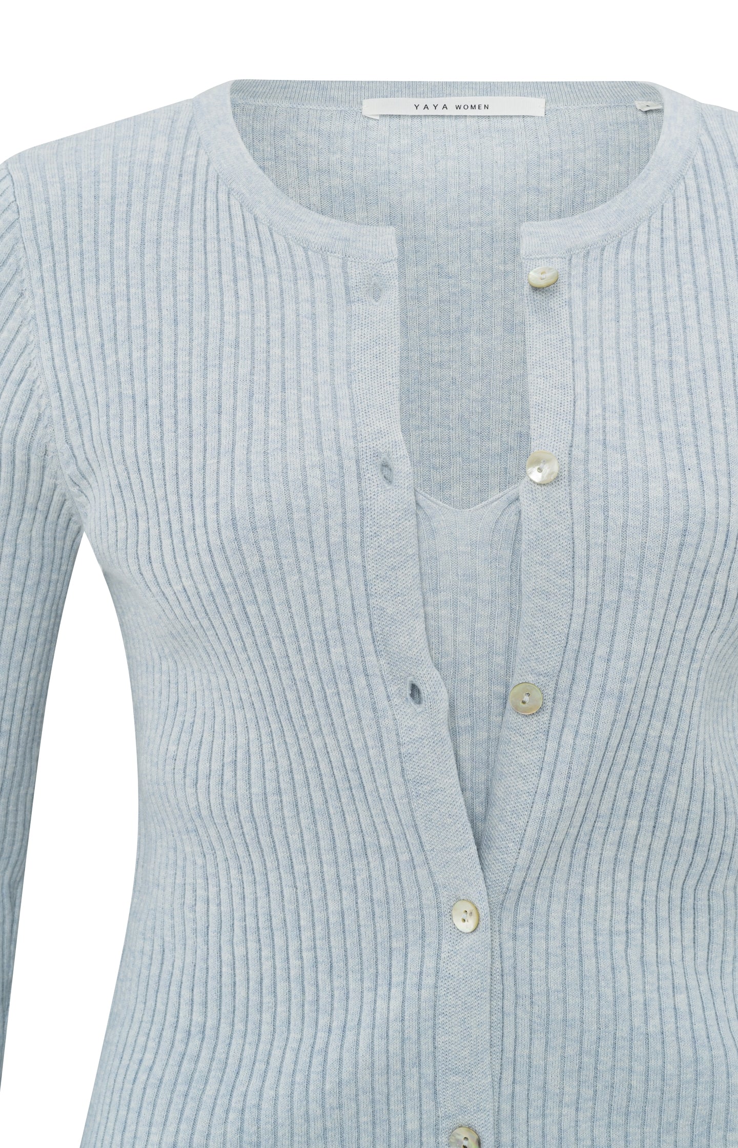 Faux layered ribbed cardigan with button detail