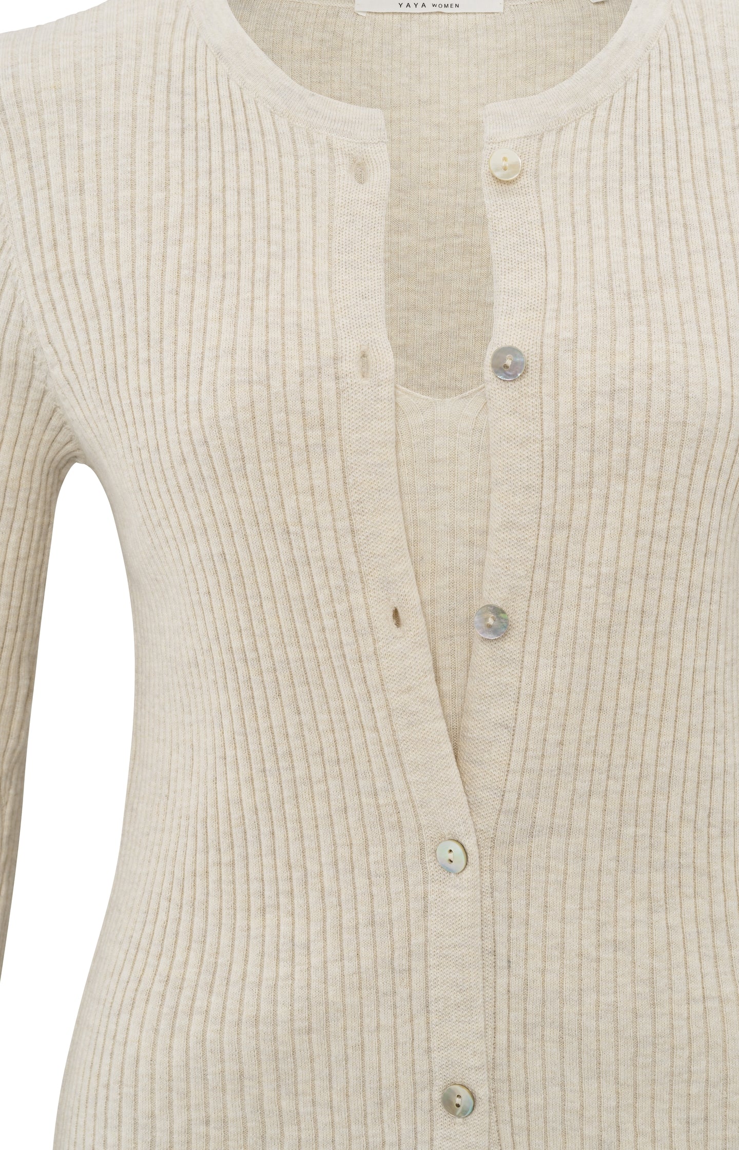 Faux layered ribbed cardigan with button detail