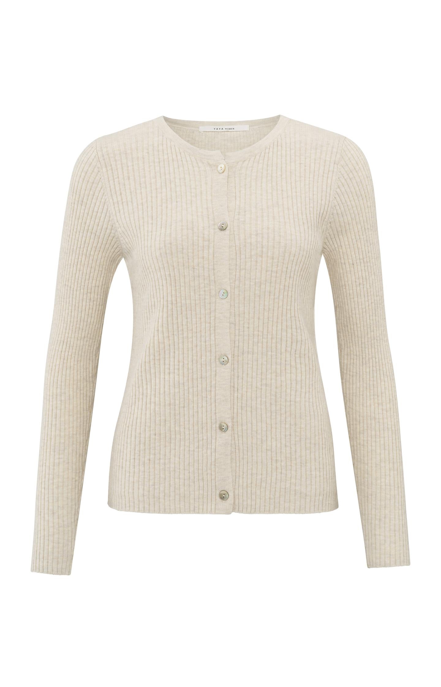 Faux layered ribbed cardigan with button detail