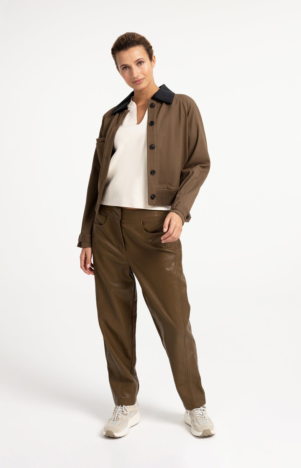 Faux leather carrot fit trousers - Type: lookbook