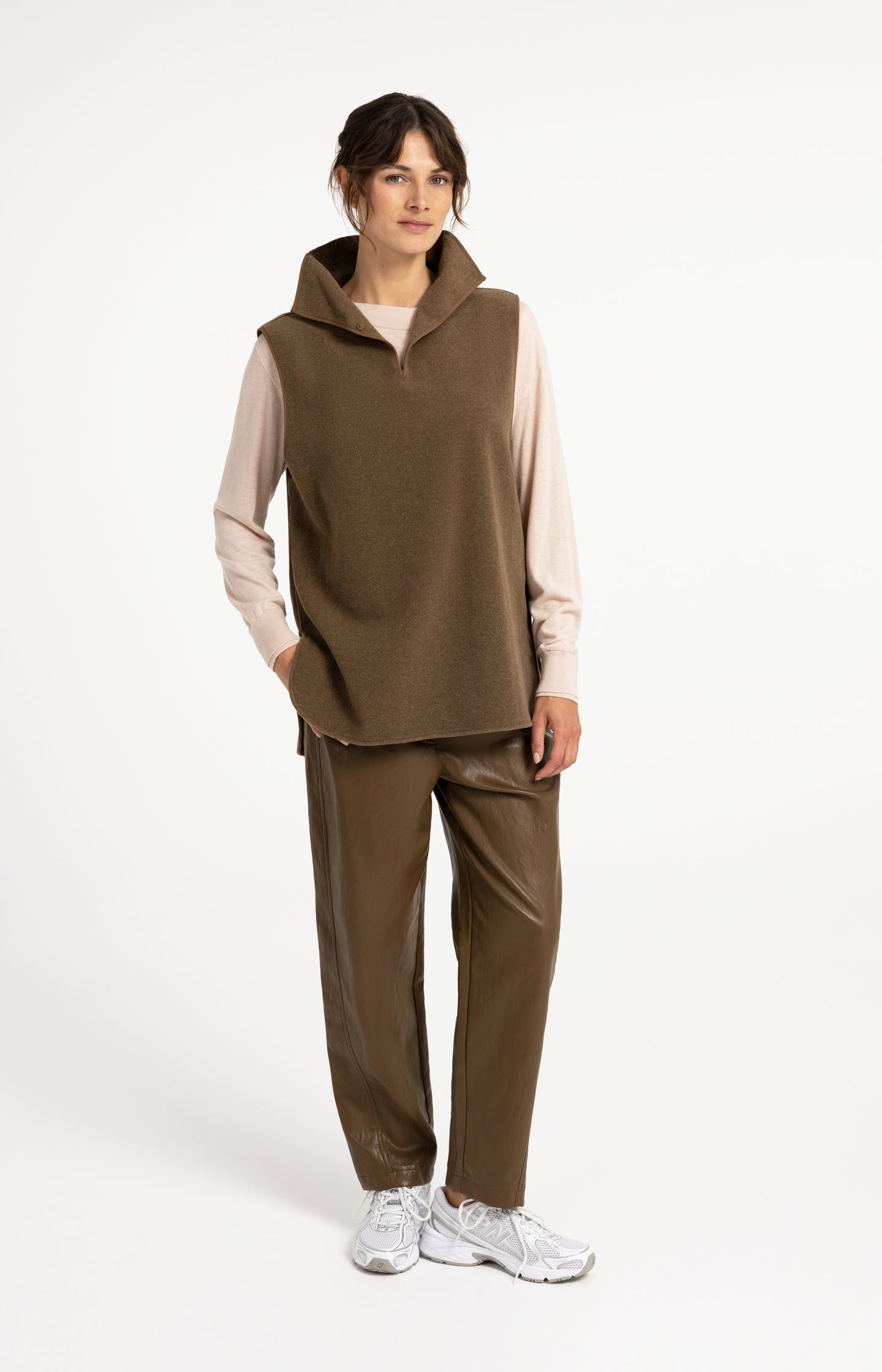 Faux leather carrot fit trousers