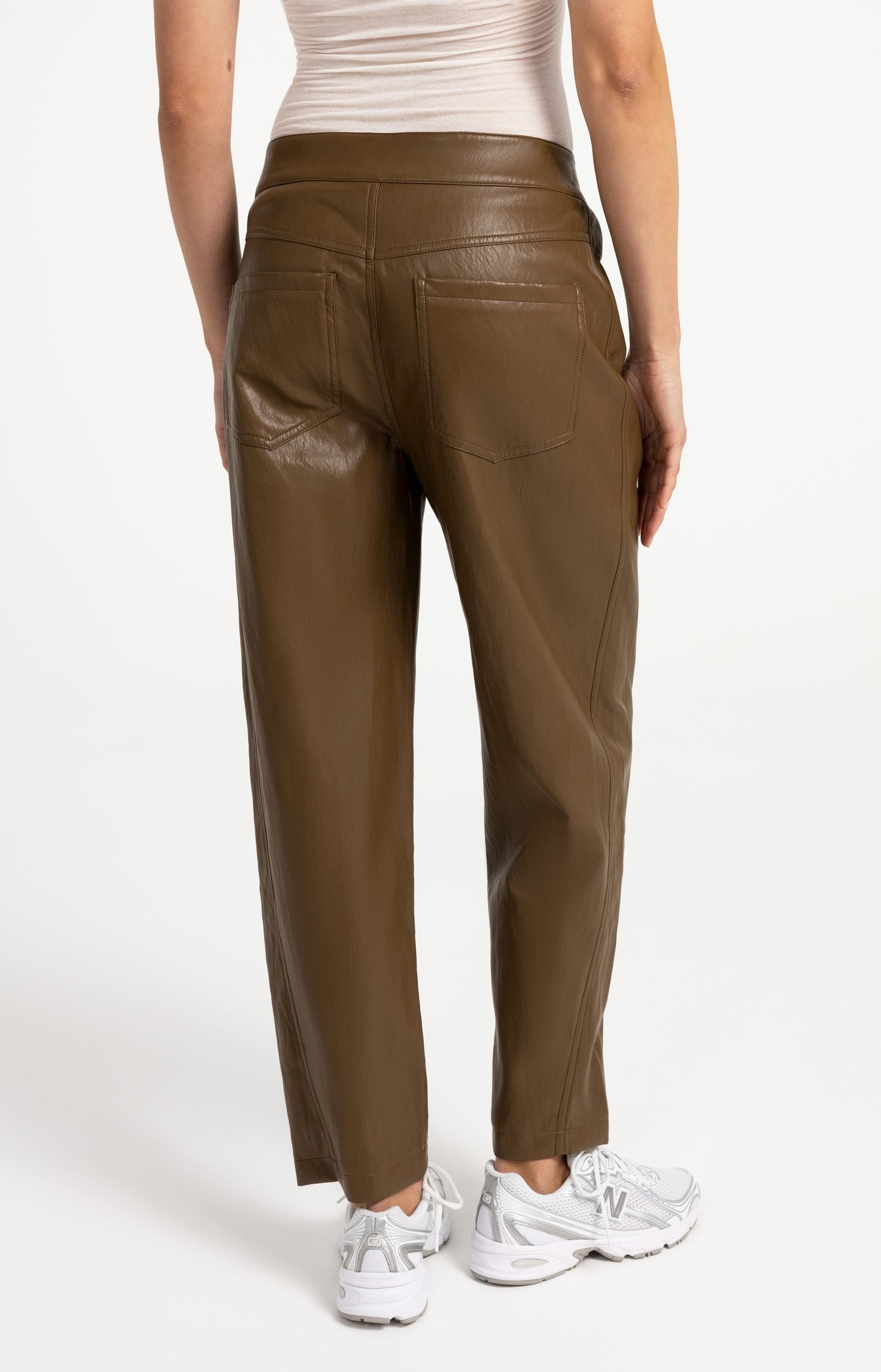 Faux leather carrot fit trousers