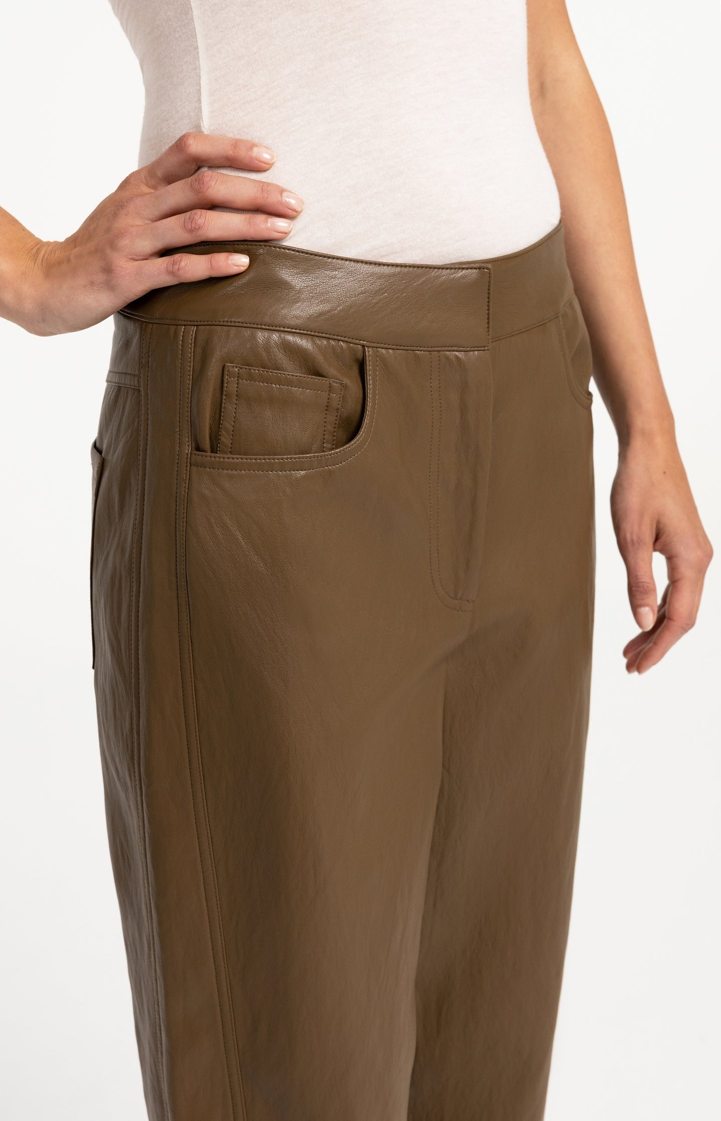 Faux leather carrot fit trousers