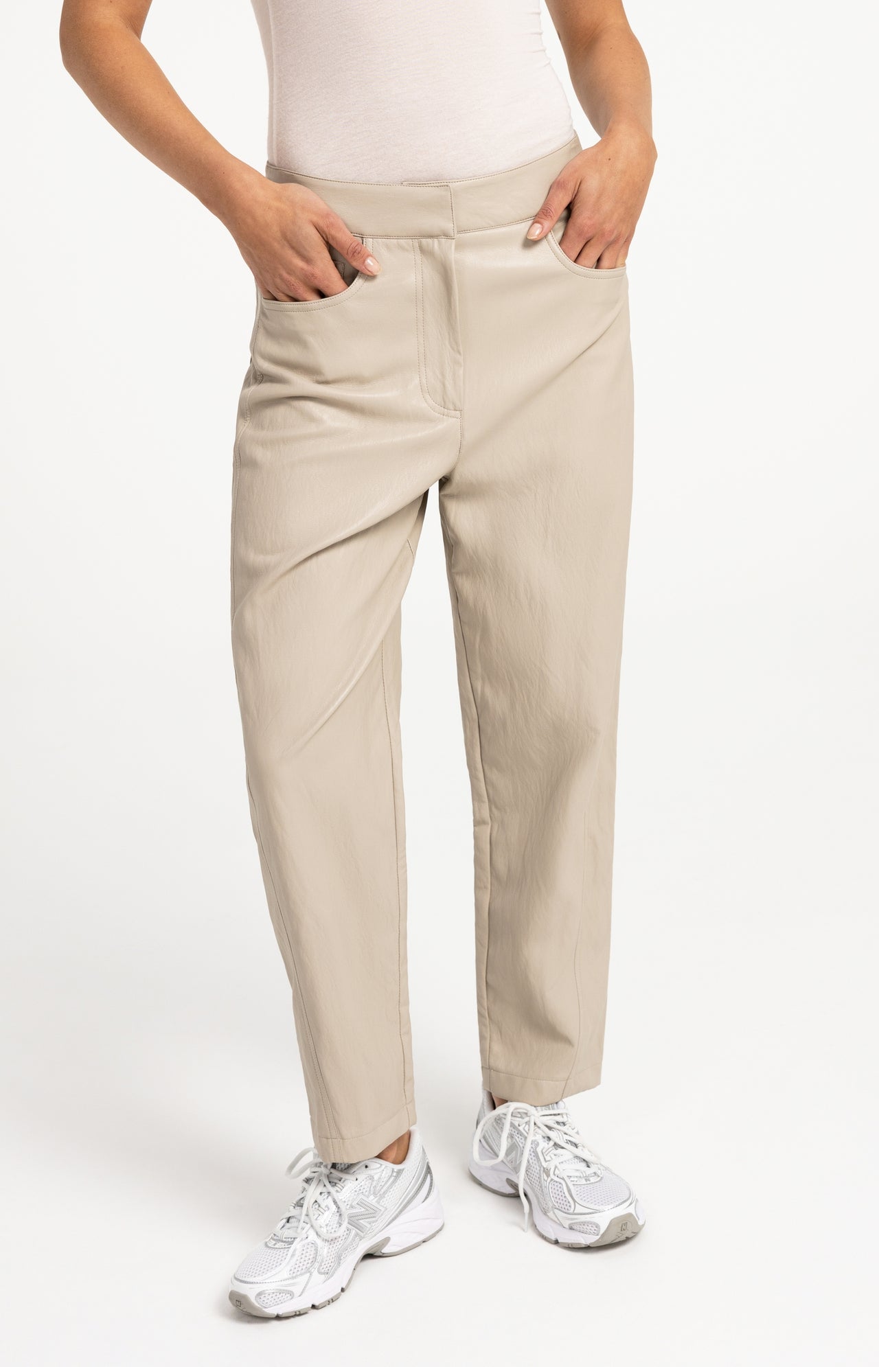 Faux leather carrot fit trousers