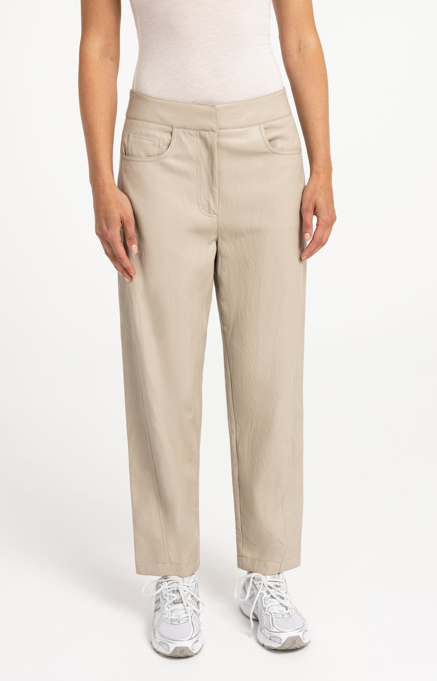 Faux leather carrot fit trousers