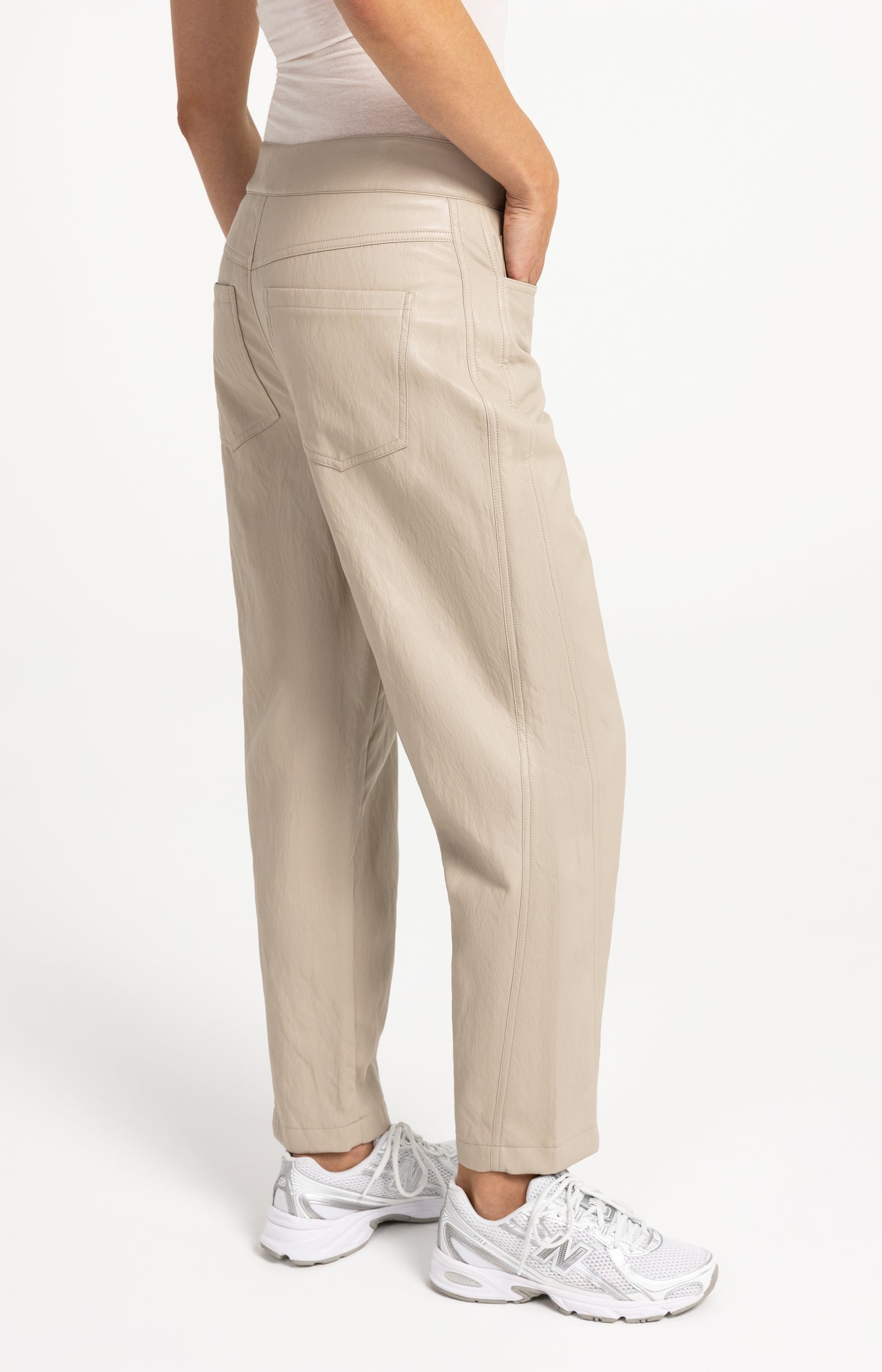 Faux leather carrot fit trousers