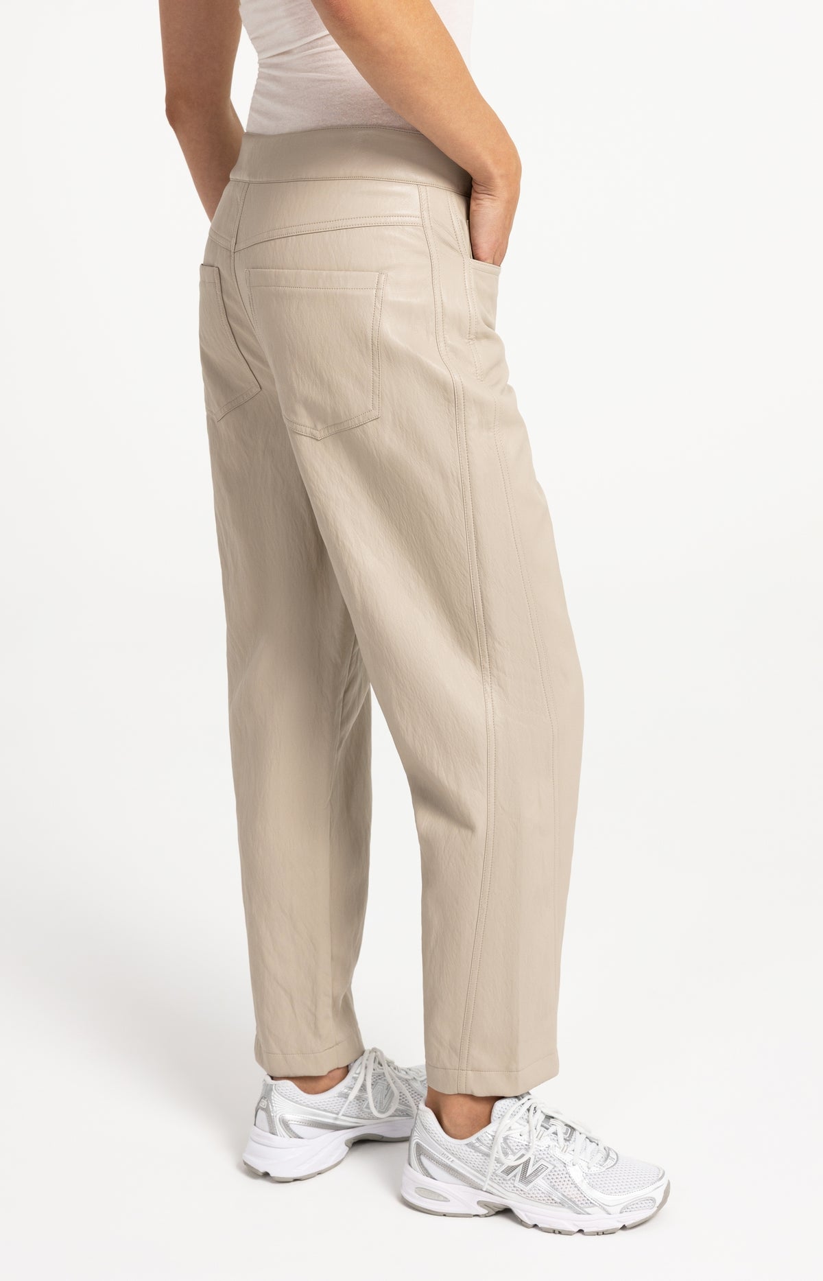 Faux leather carrot fit trousers