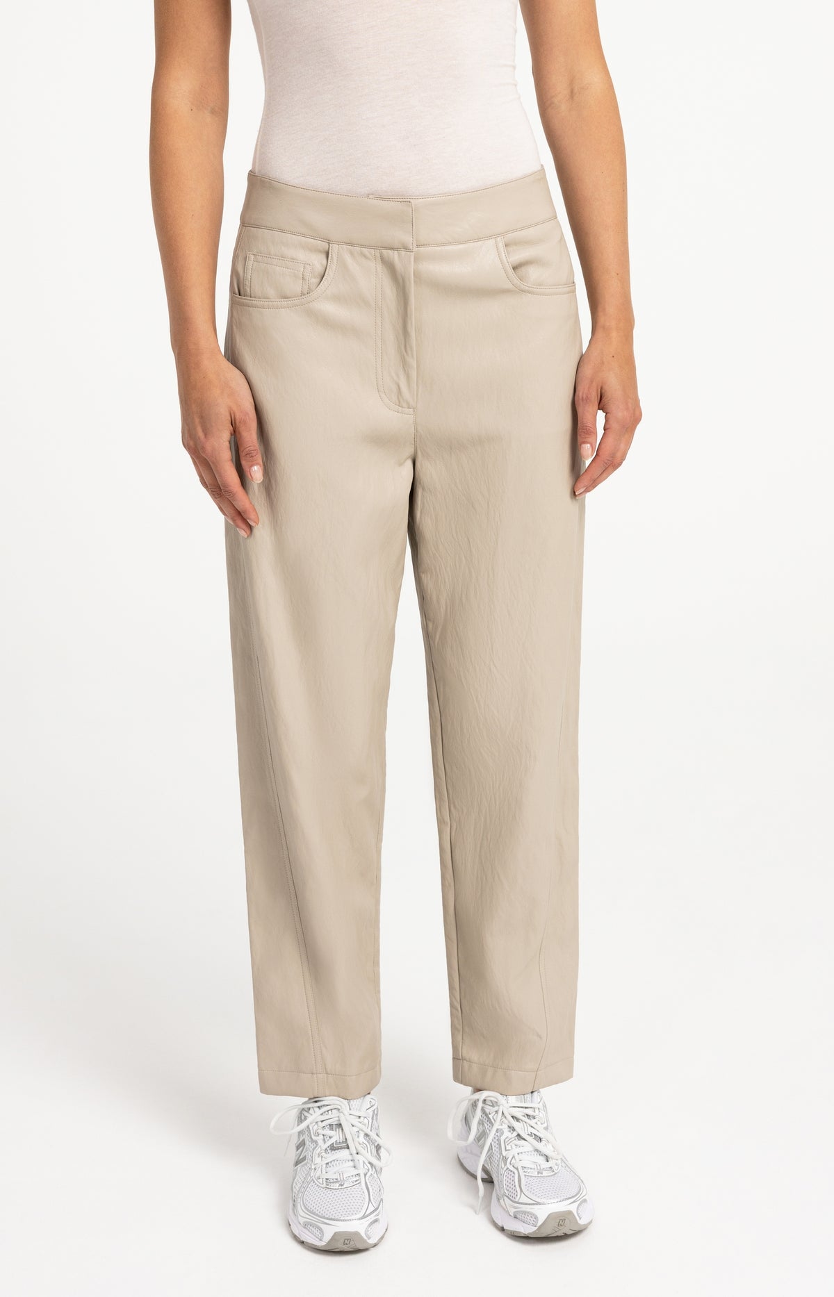 Faux leather carrot fit trousers