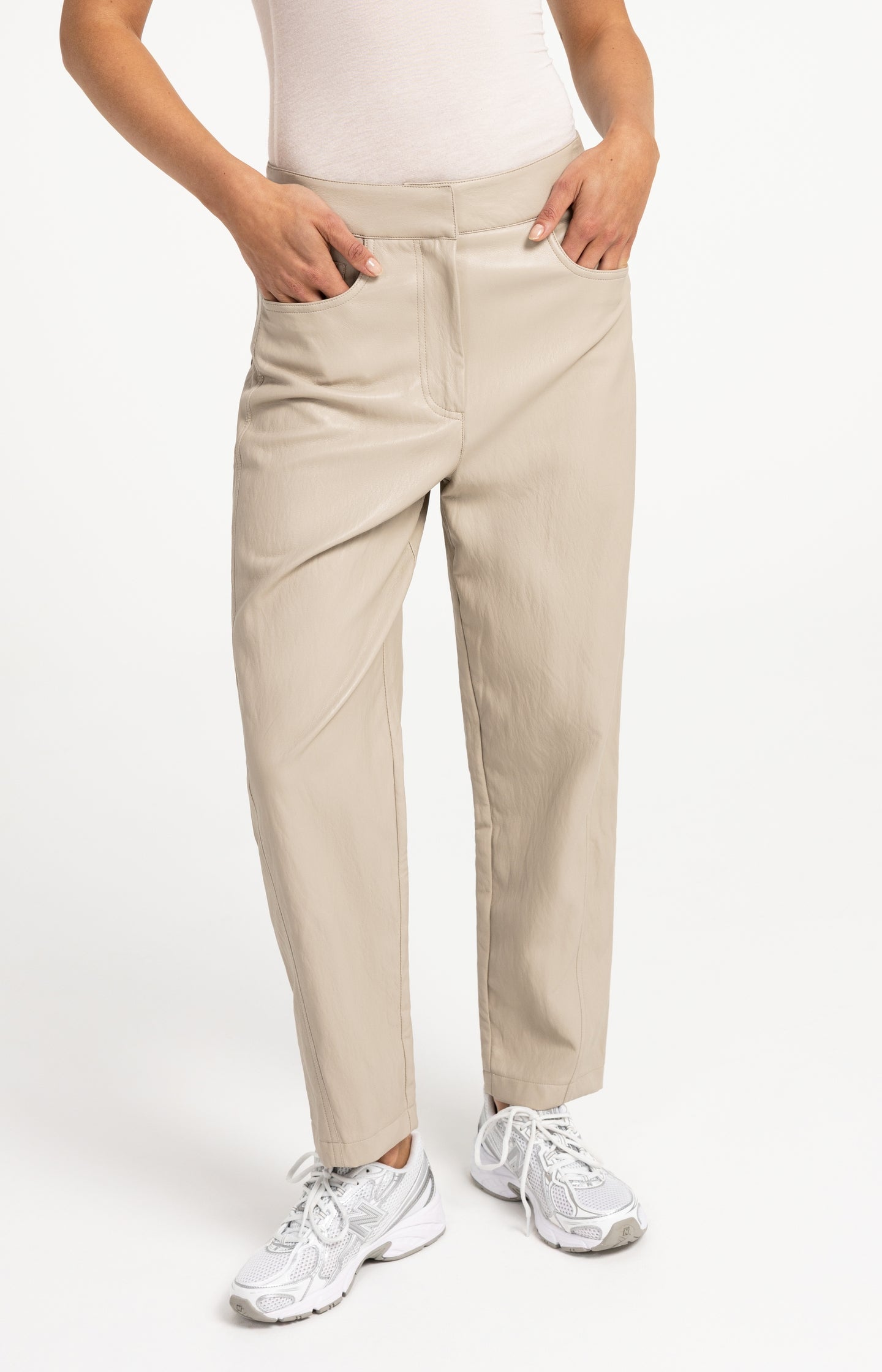 Faux leather carrot fit trousers