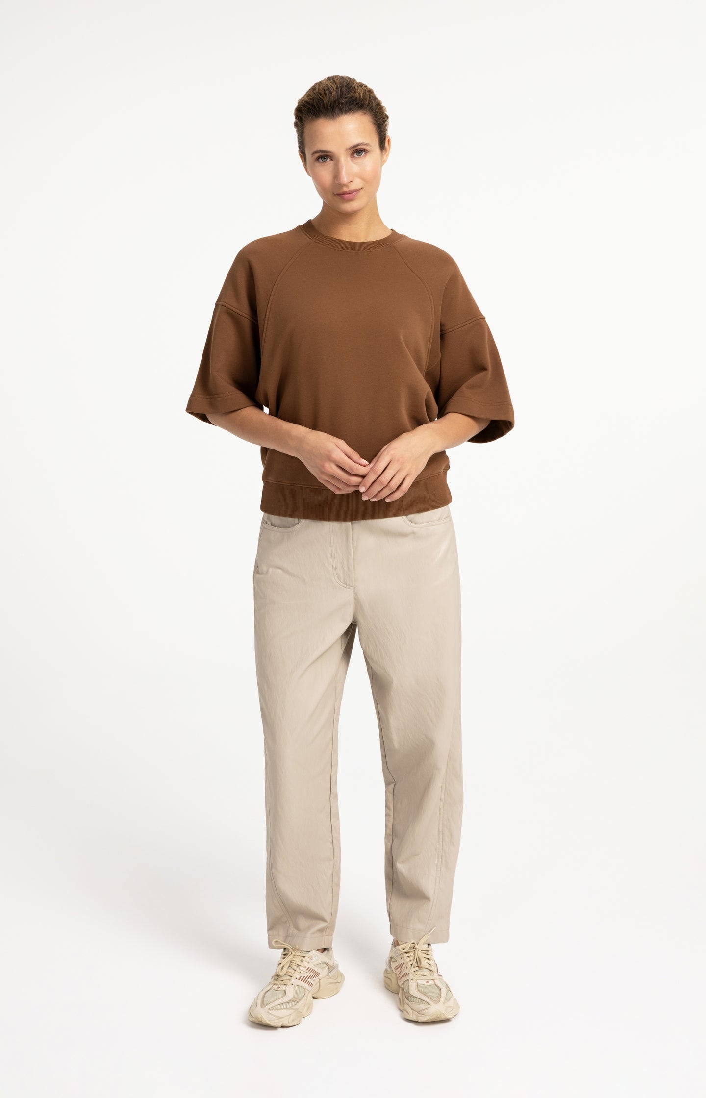 Faux leather carrot fit trousers