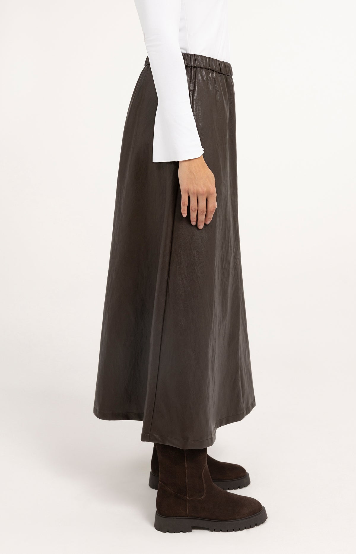 Faux leather midi skirt with pockets - Brown