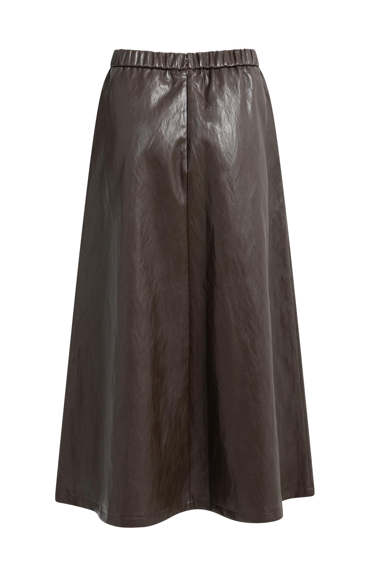 Faux leather midi skirt with pockets - Brown